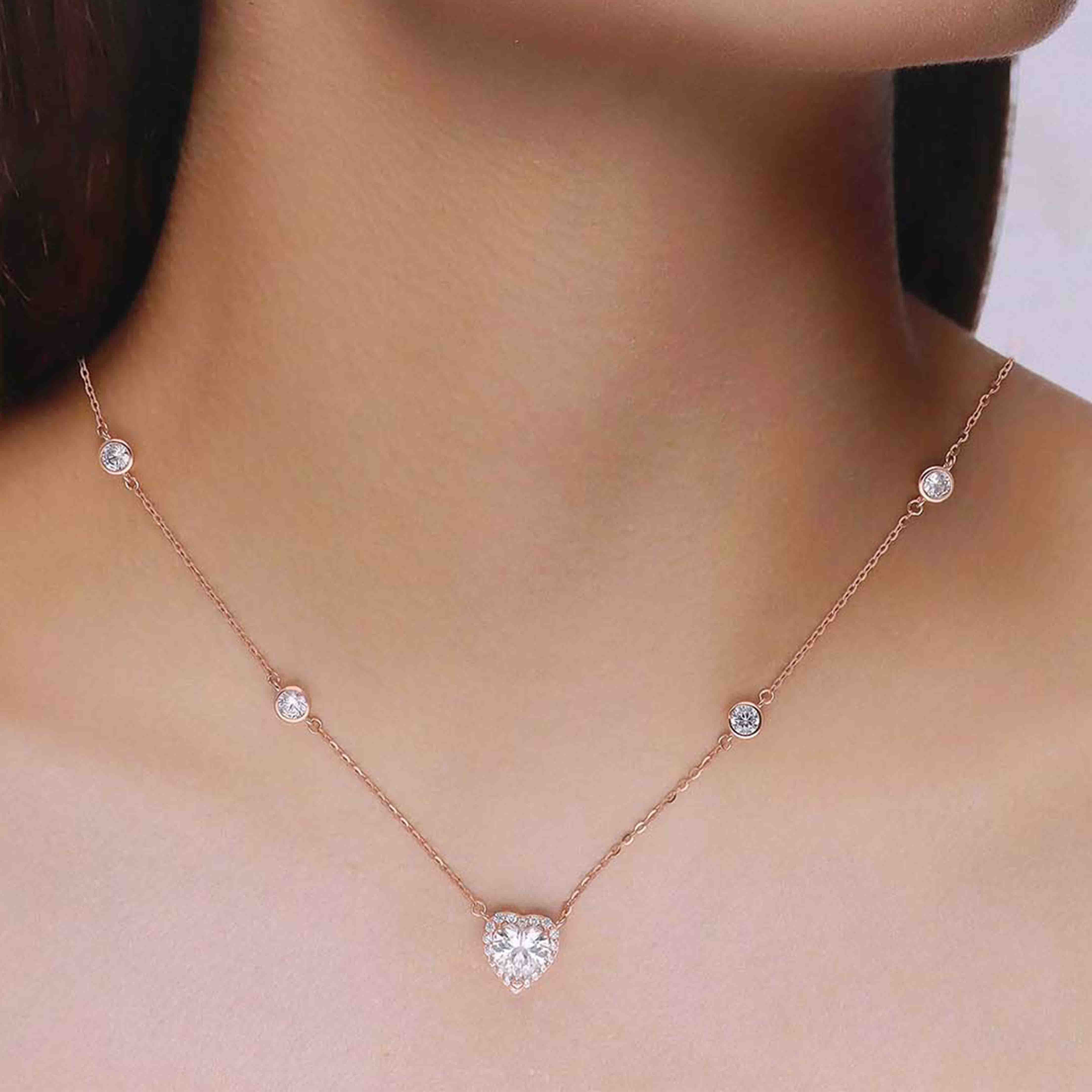 Sterling Silver White Zircon Studded Heart Necklace - Image 2