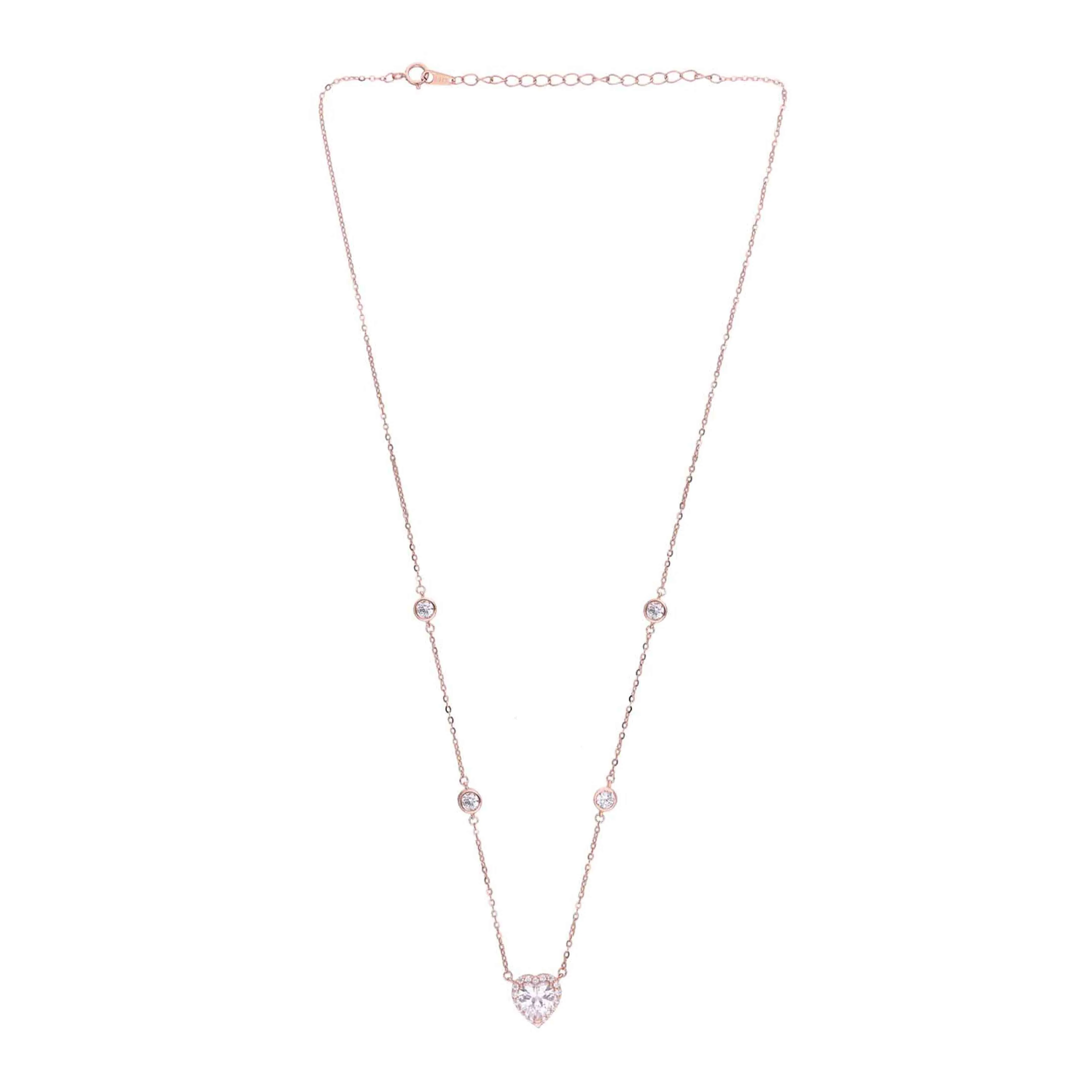 Sterling Silver White Zircon Studded Heart Necklace - Image 3