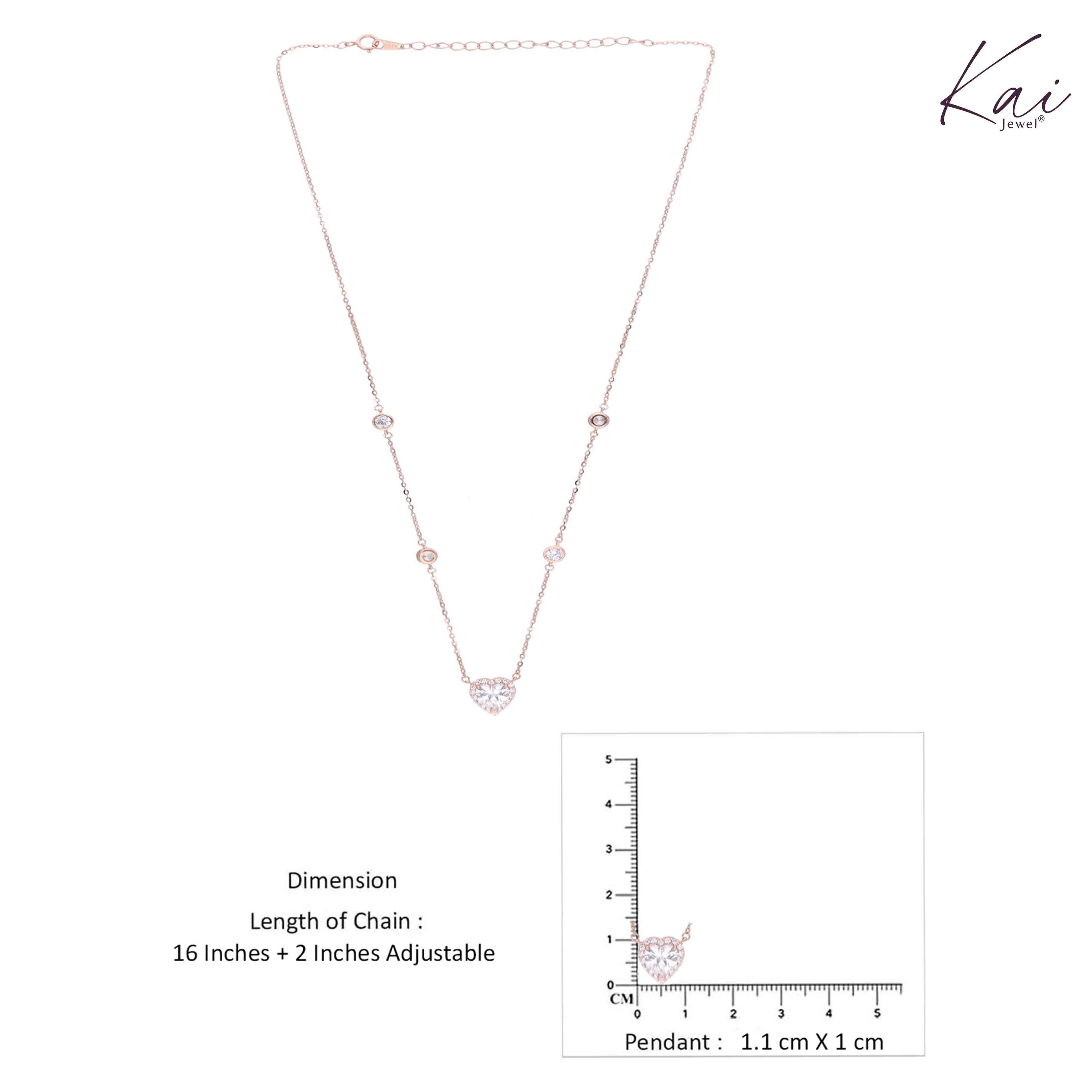 Sterling Silver White Zircon Studded Heart Necklace - Image 4
