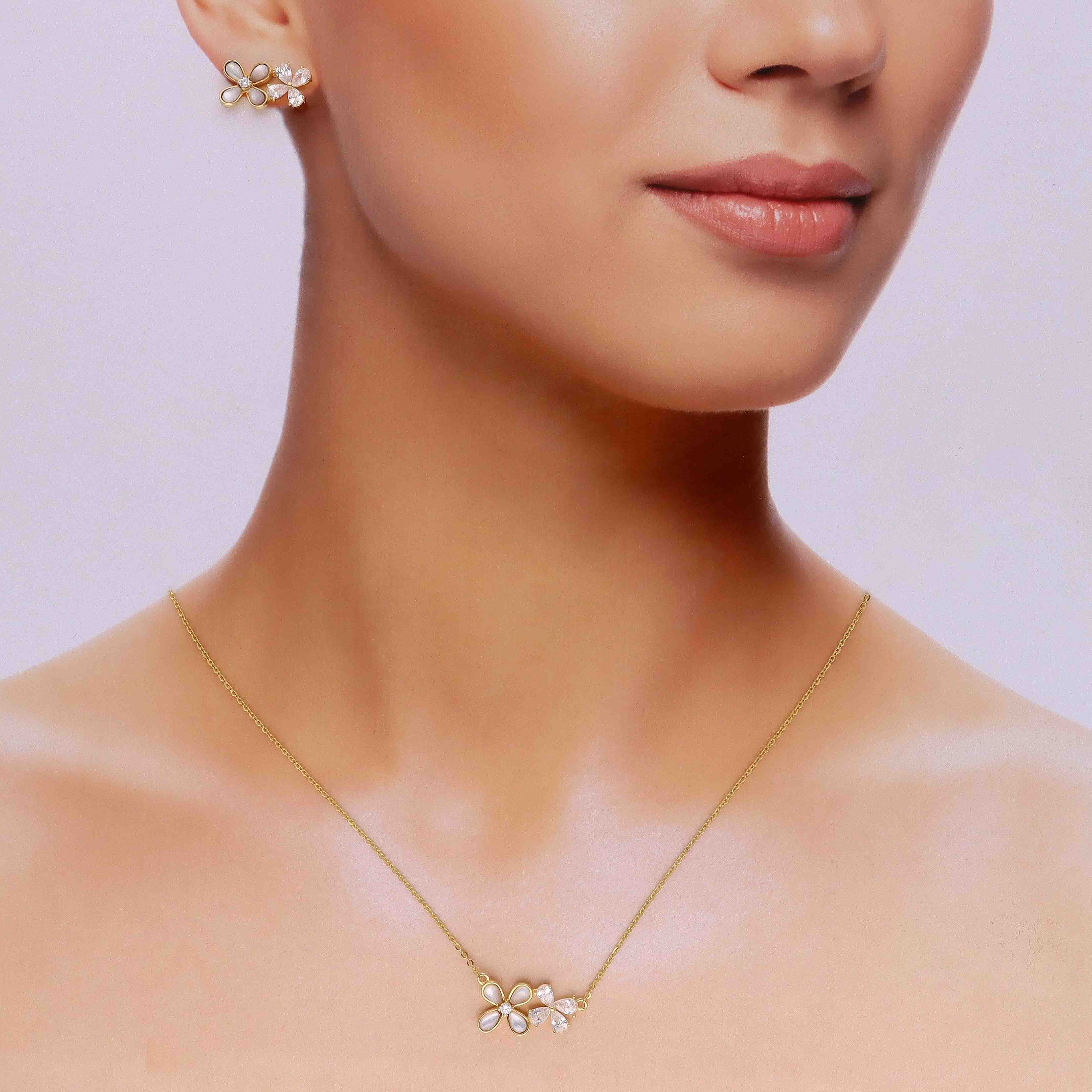 Sterling Silver Moon Stone Floral Necklace with Earring - Image 4