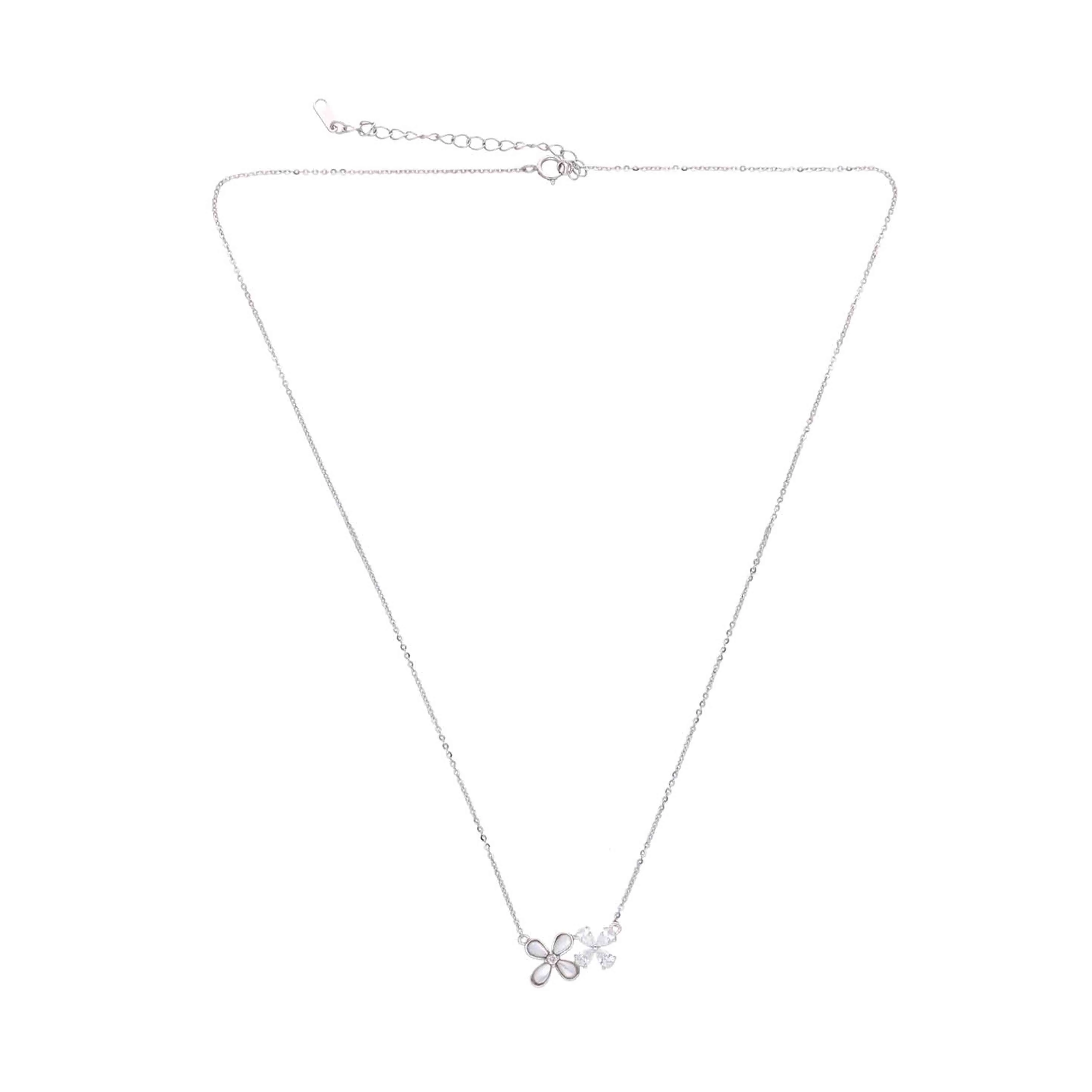 Sterling Silver Moon Stone Floral Necklace with Earring - Image 5
