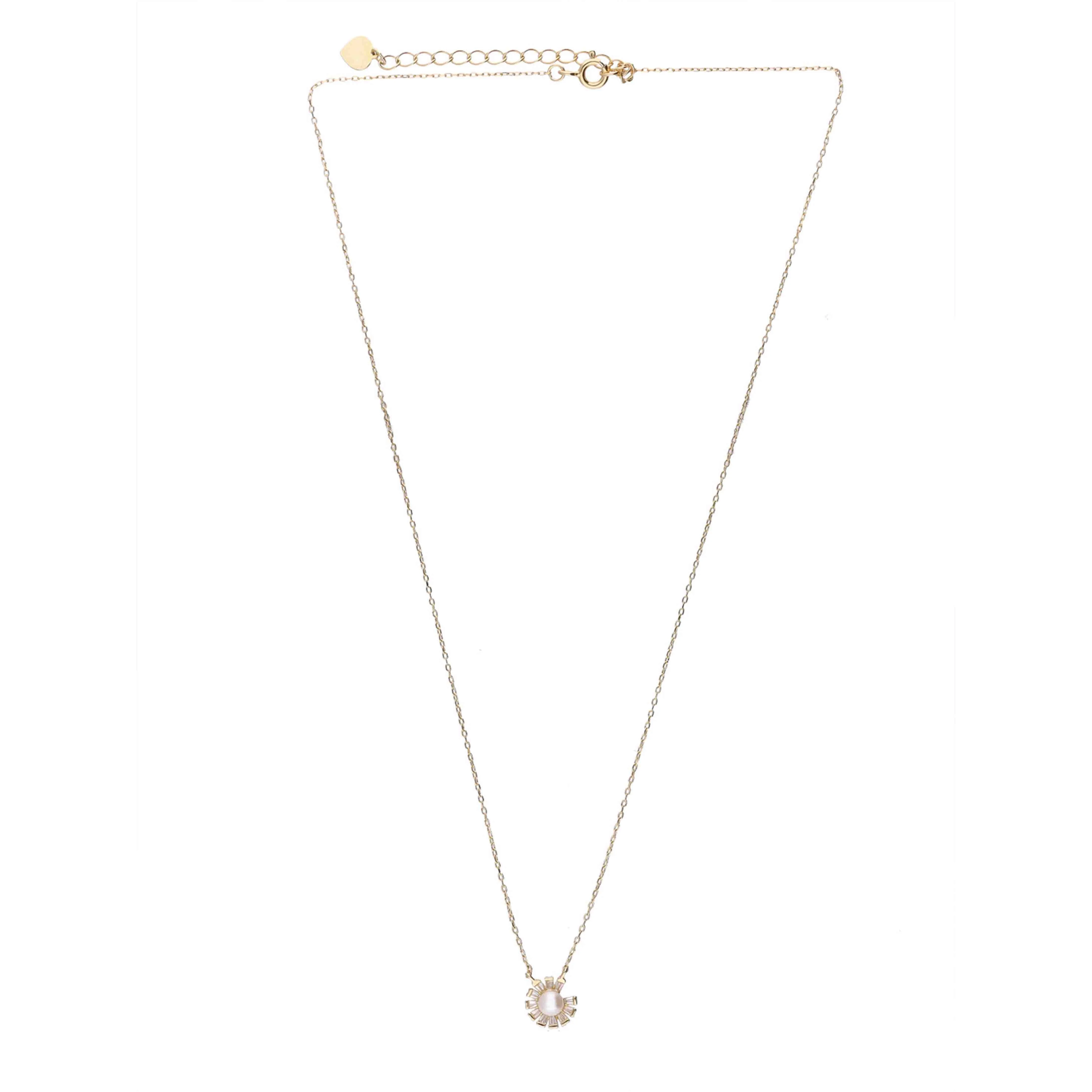 Sterling White Baguette Studded Pearl Necklace - Image 3