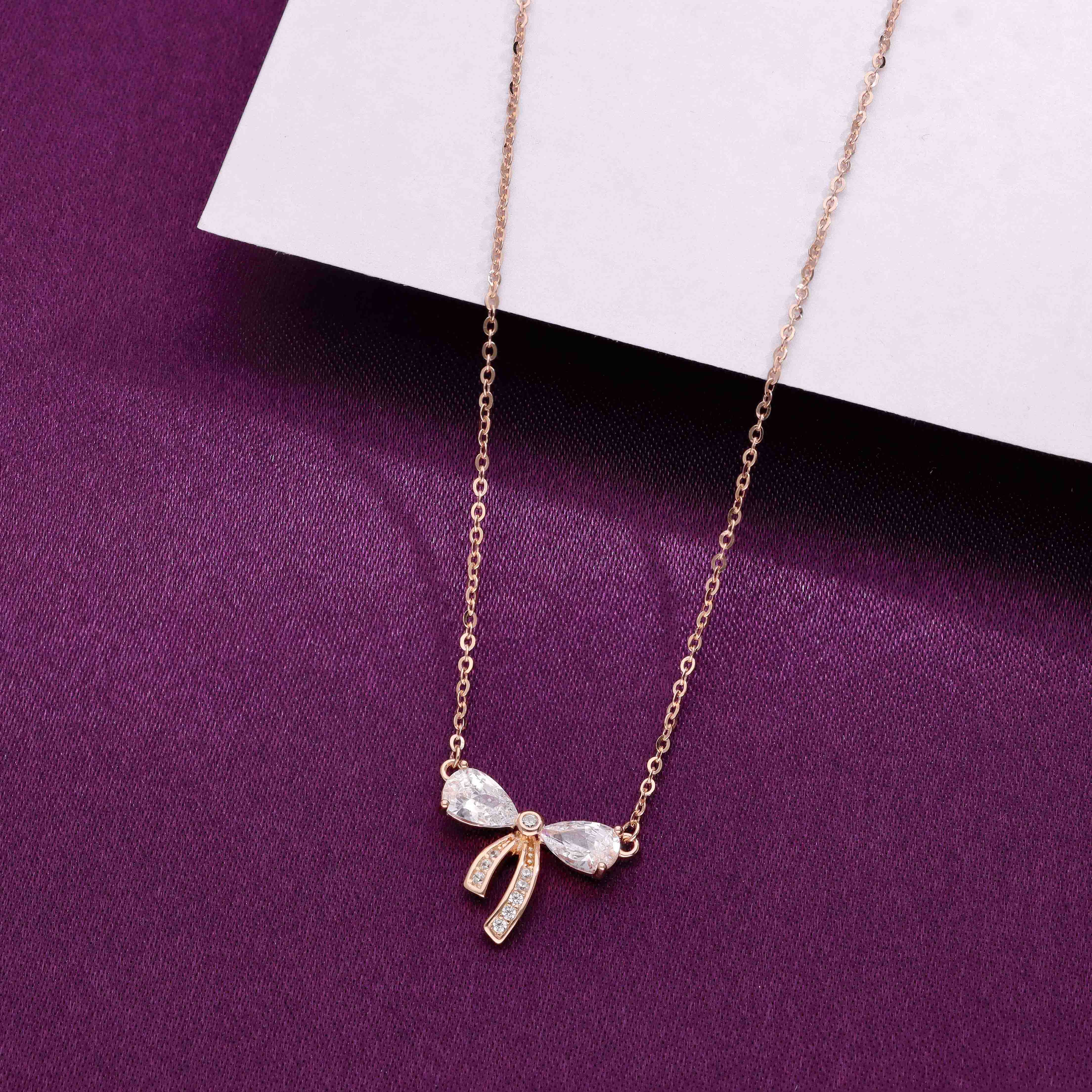 Sterling Lavender Zircon Studded Bow Necklace - Image 10
