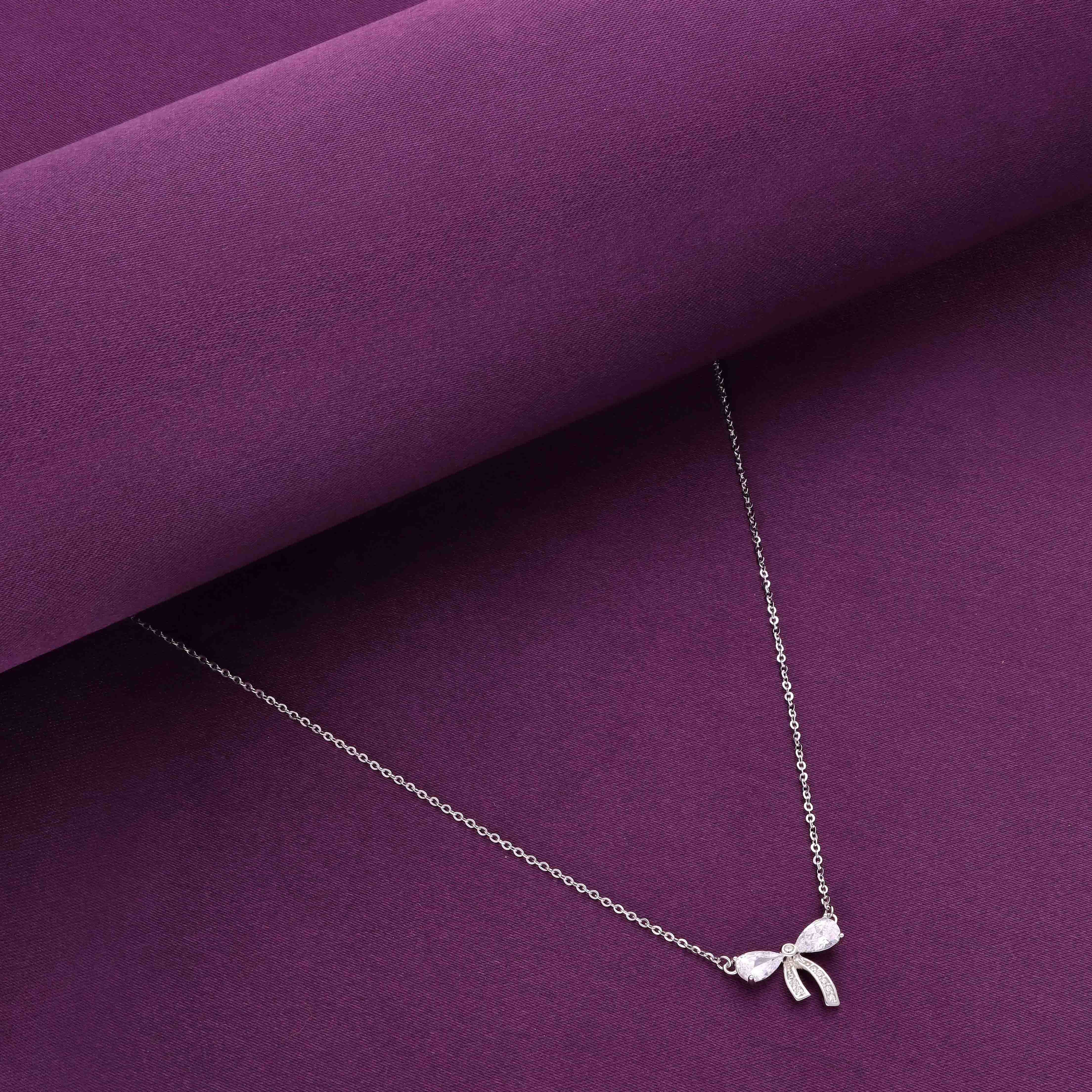 Sterling Lavender Zircon Studded Bow Necklace - Image 3