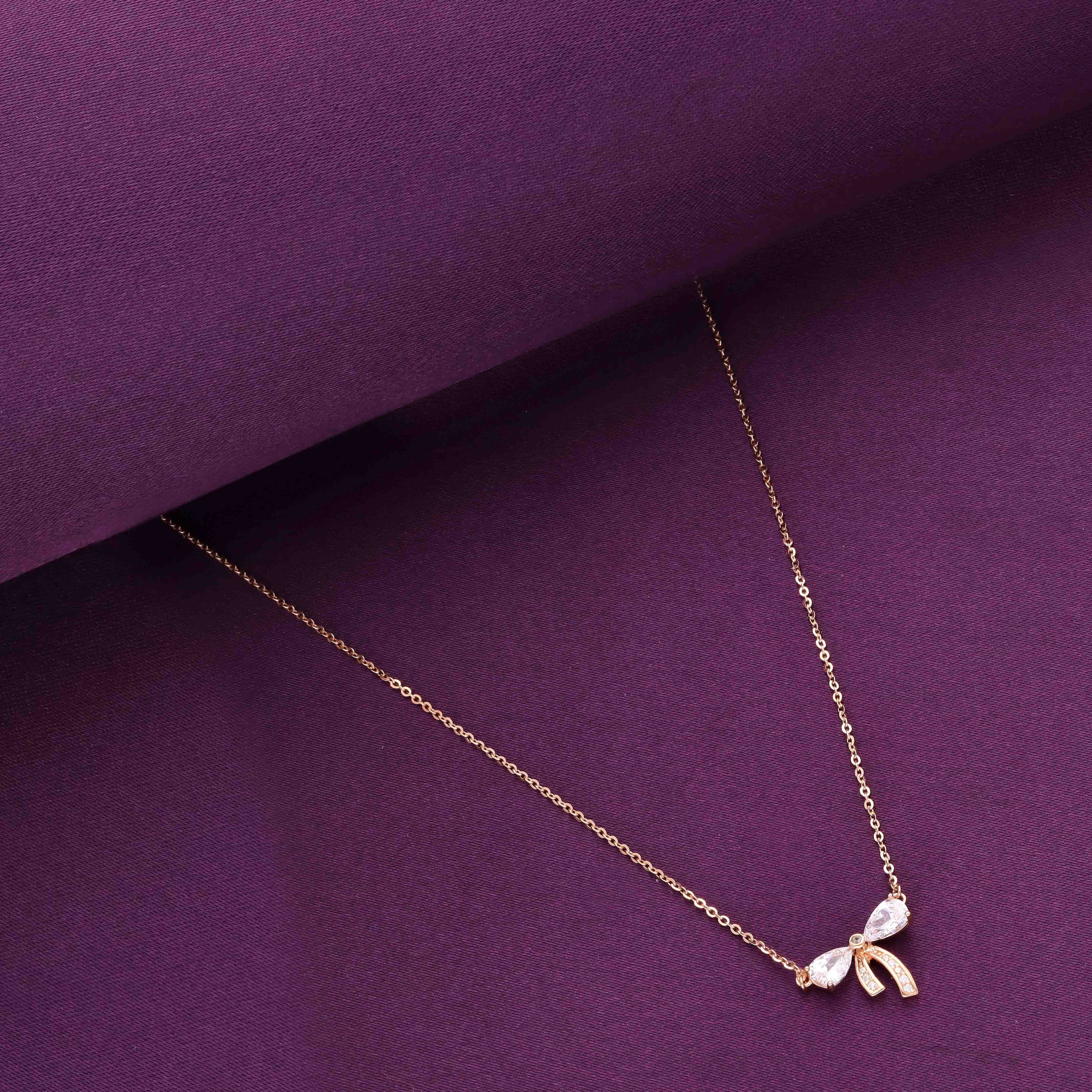 Sterling Lavender Zircon Studded Bow Necklace - Image 4