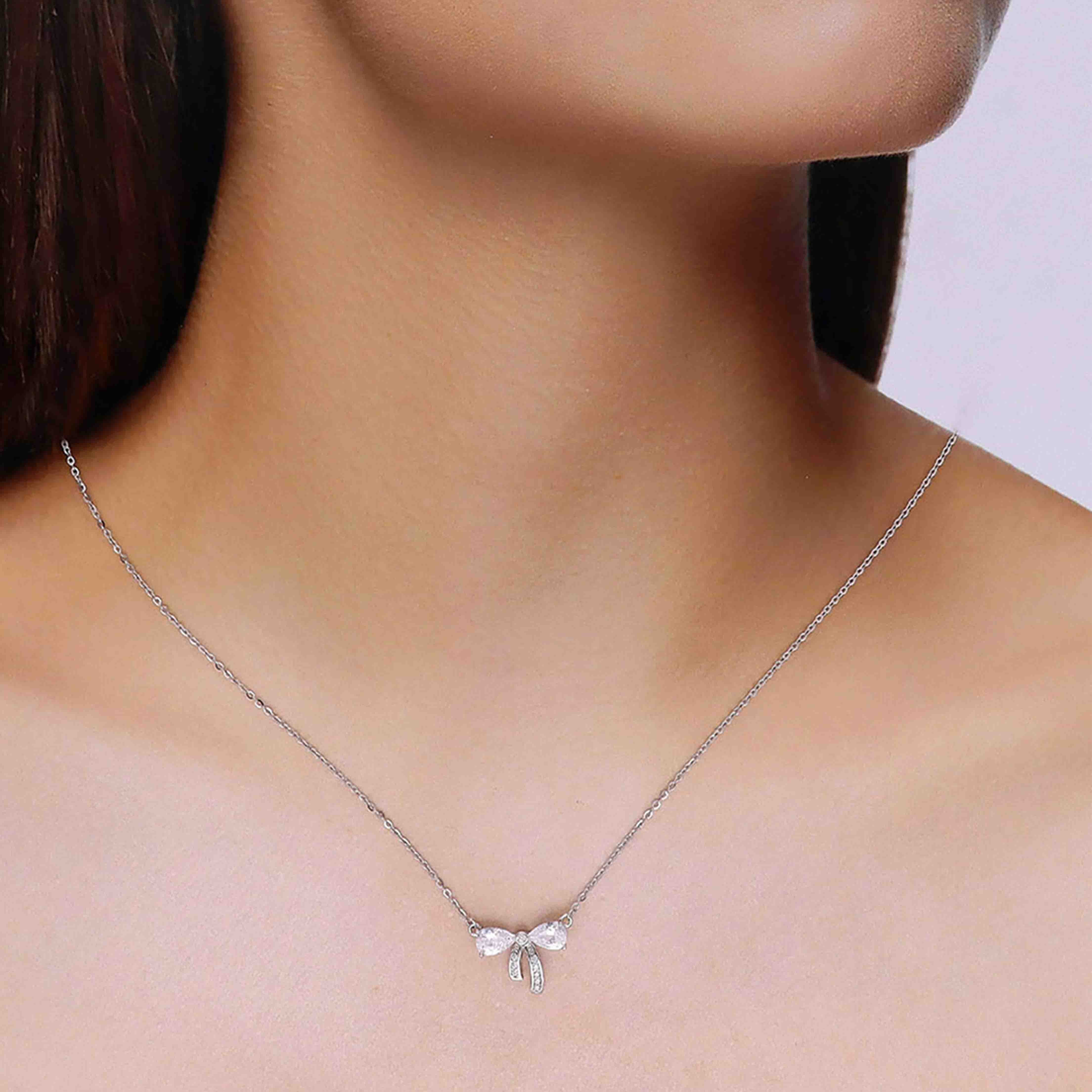 Sterling Lavender Zircon Studded Bow Necklace - Image 5