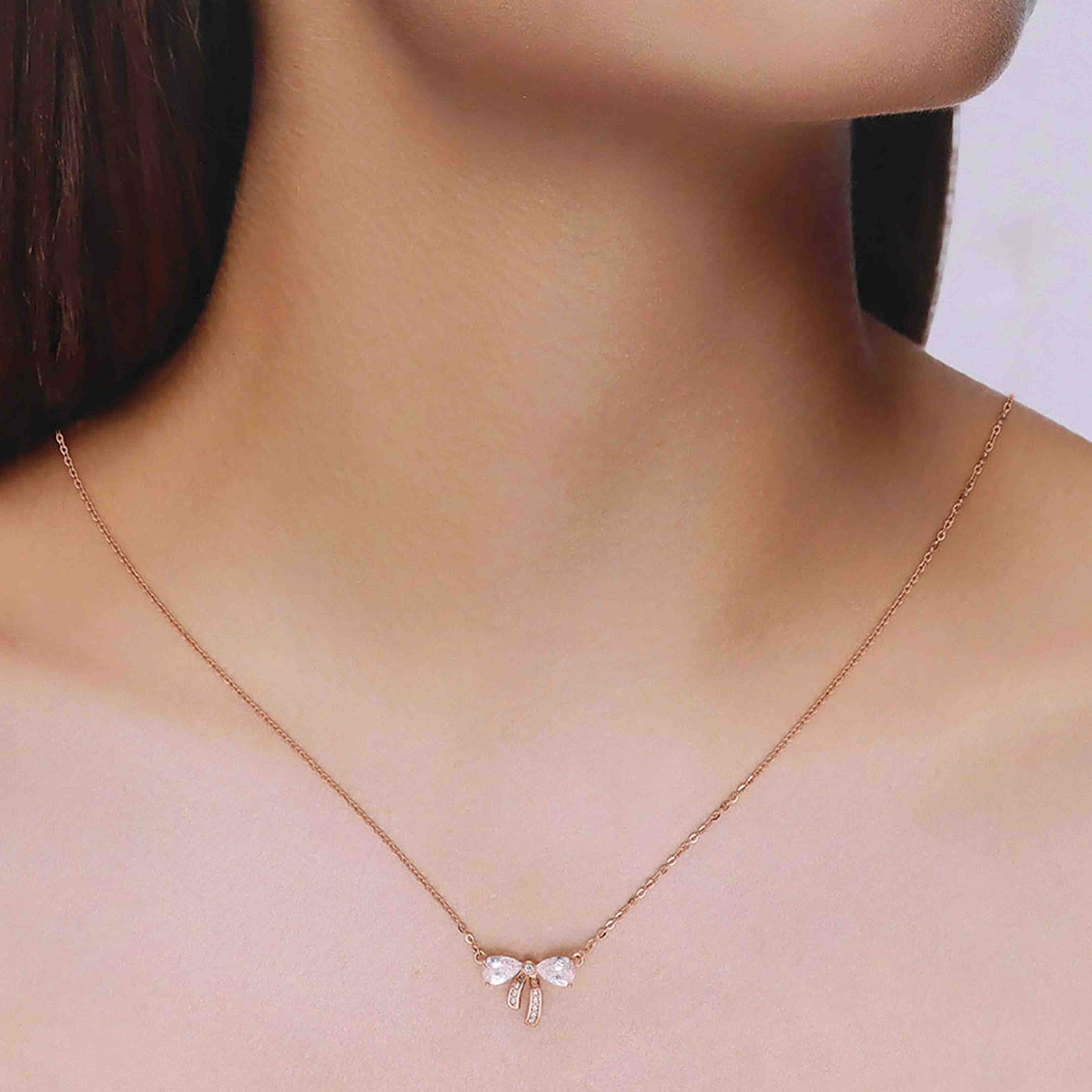 Sterling Lavender Zircon Studded Bow Necklace - Image 6