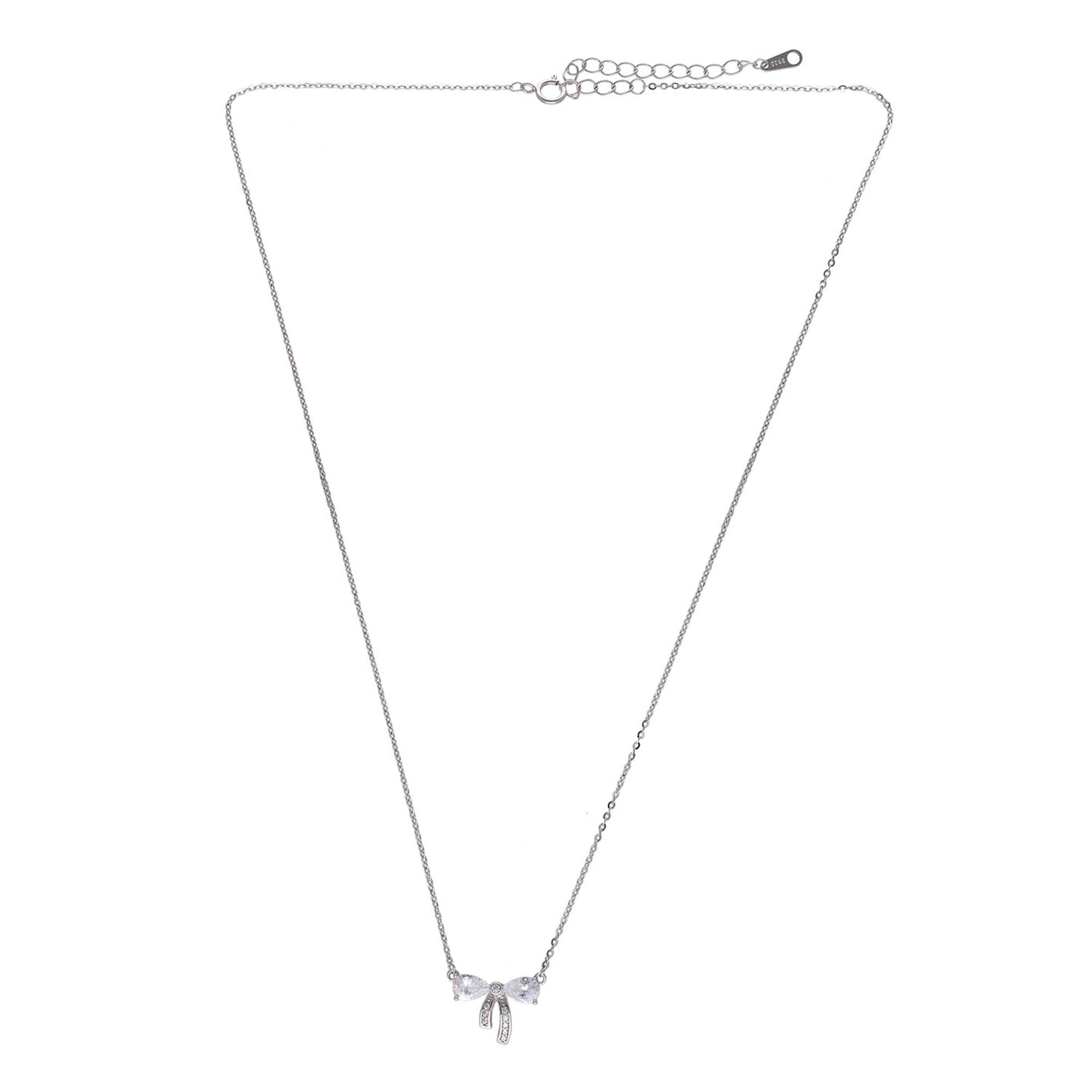 Sterling Lavender Zircon Studded Bow Necklace - Image 7