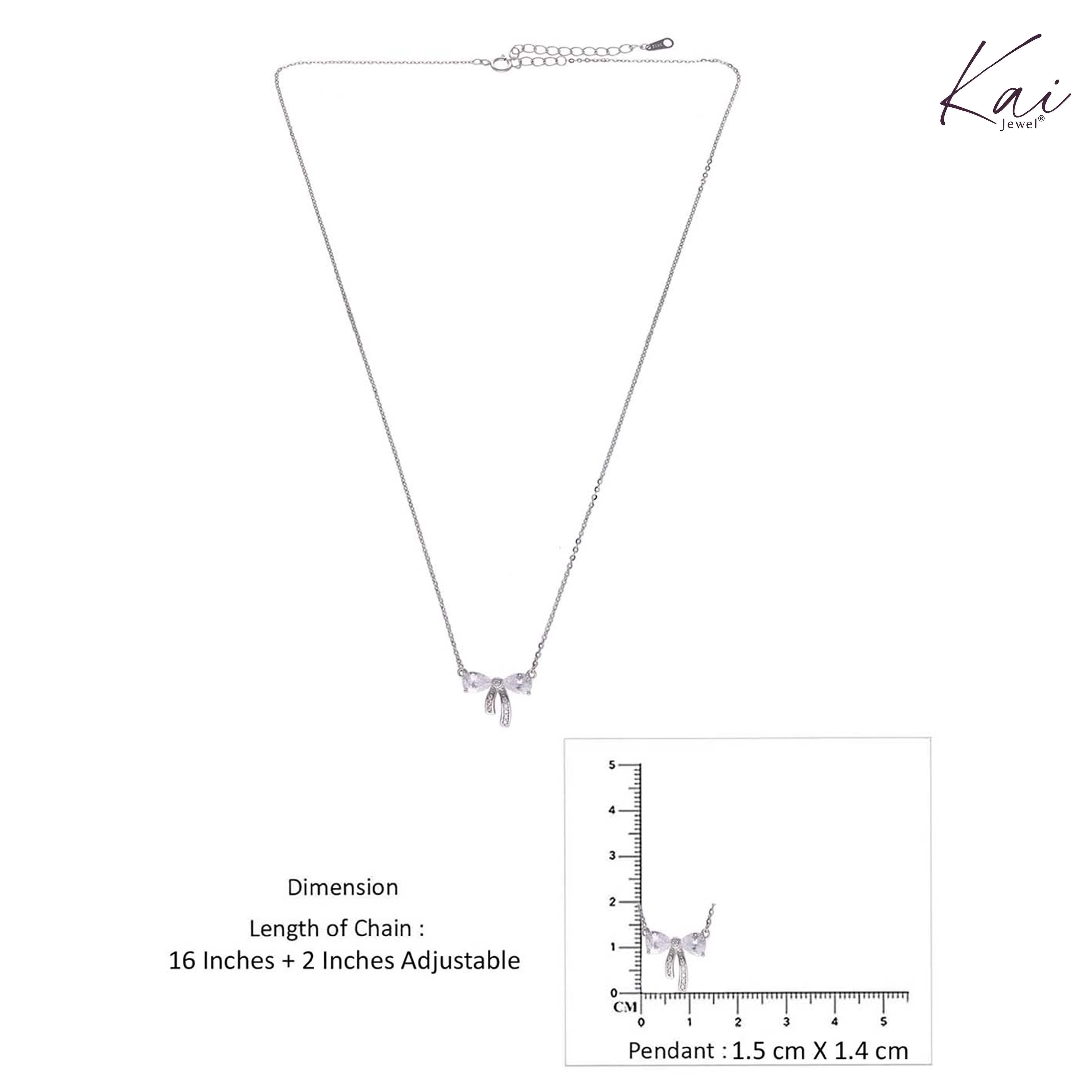 Sterling Lavender Zircon Studded Bow Necklace - Image 8