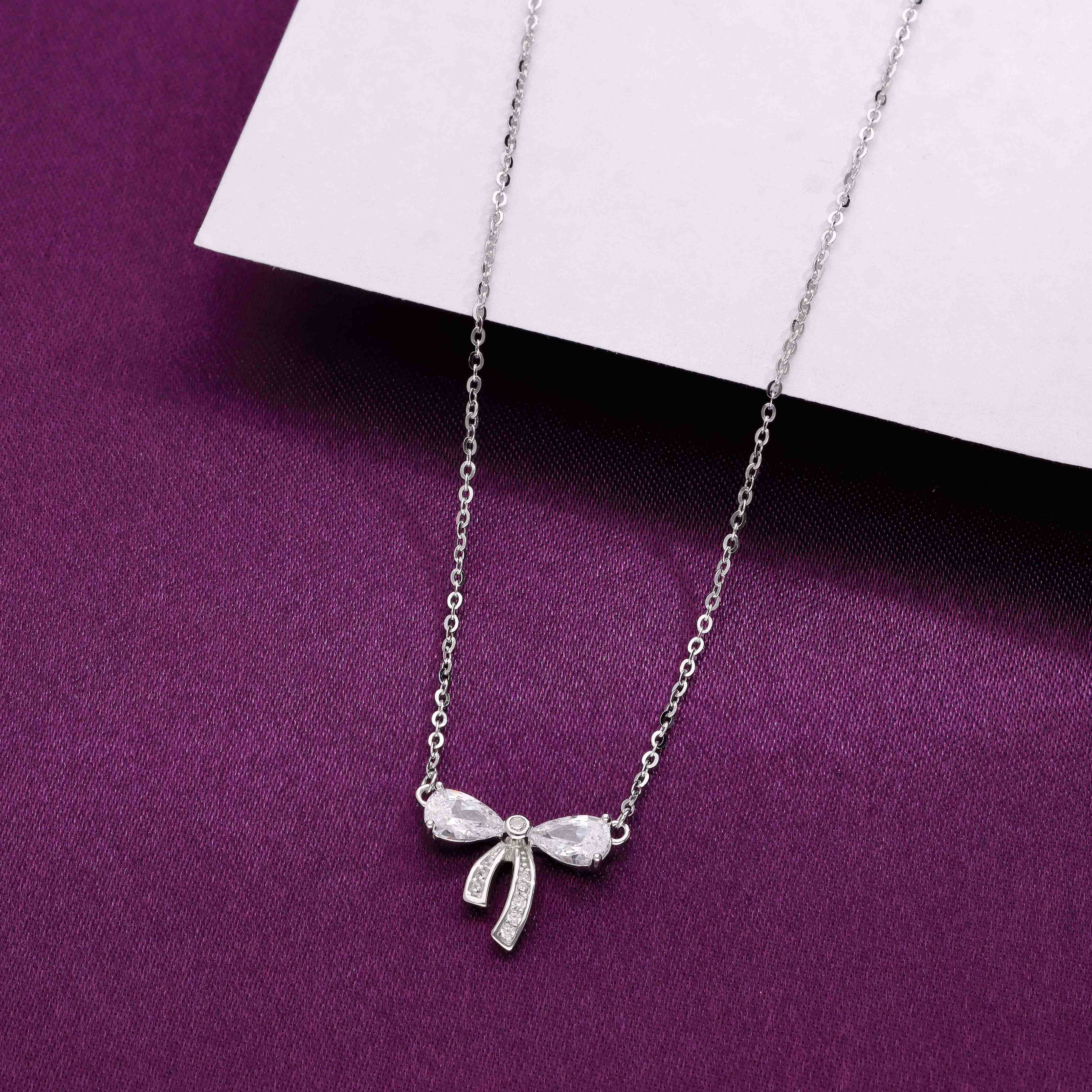 Sterling Lavender Zircon Studded Bow Necklace - Image 9