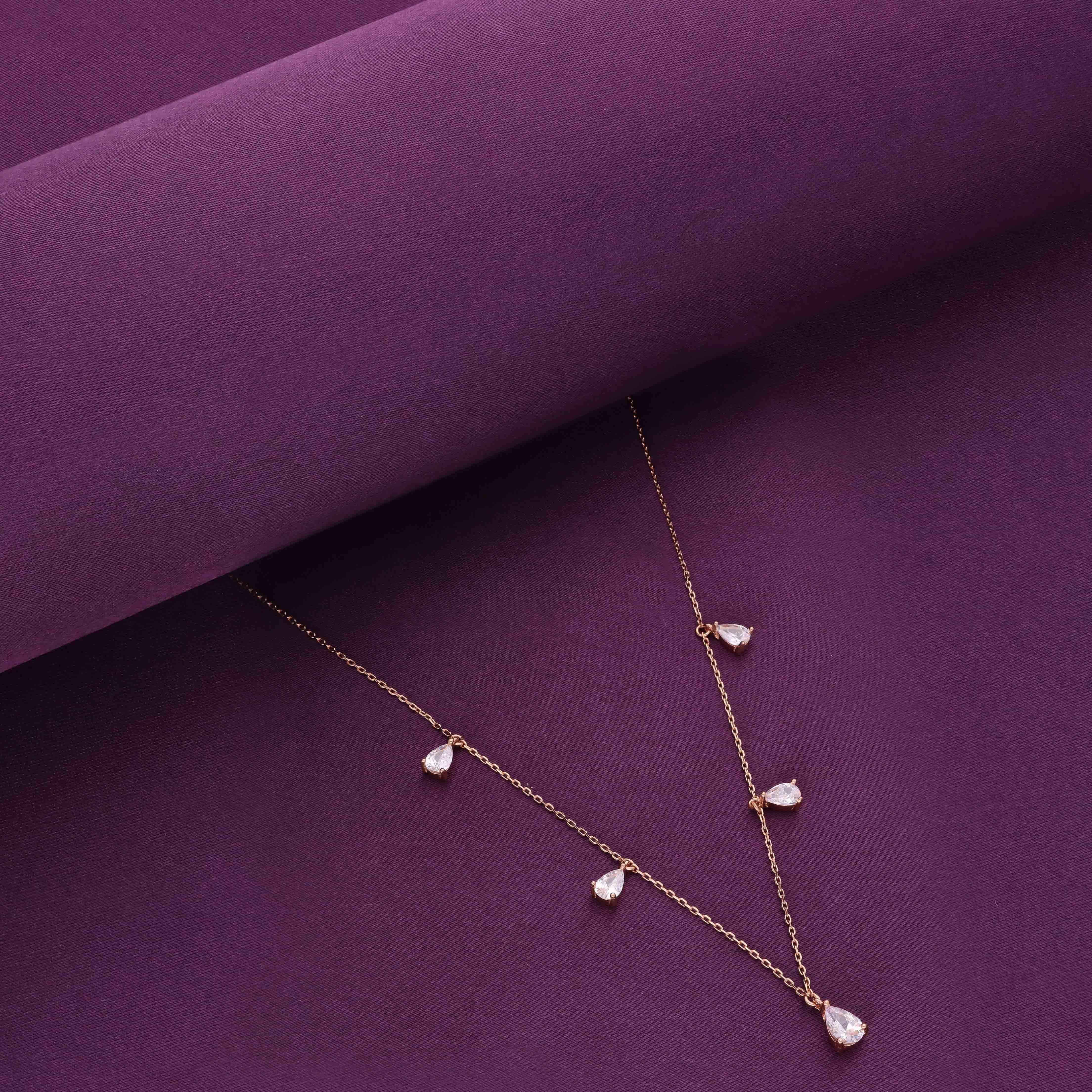 Sterling Rose Gold Zircon Drop Necklace - Image 2
