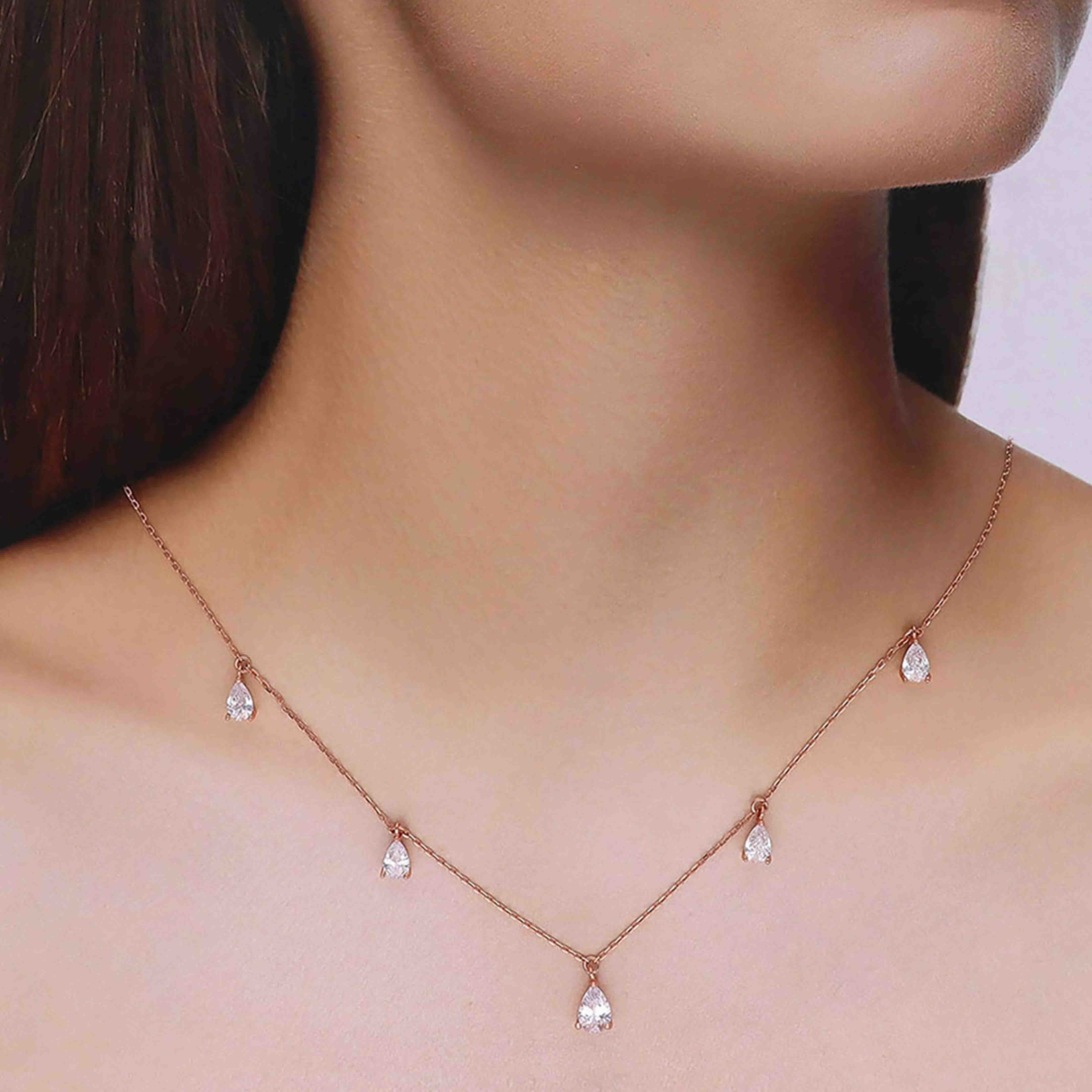 Sterling Rose Gold Zircon Drop Necklace - Image 3