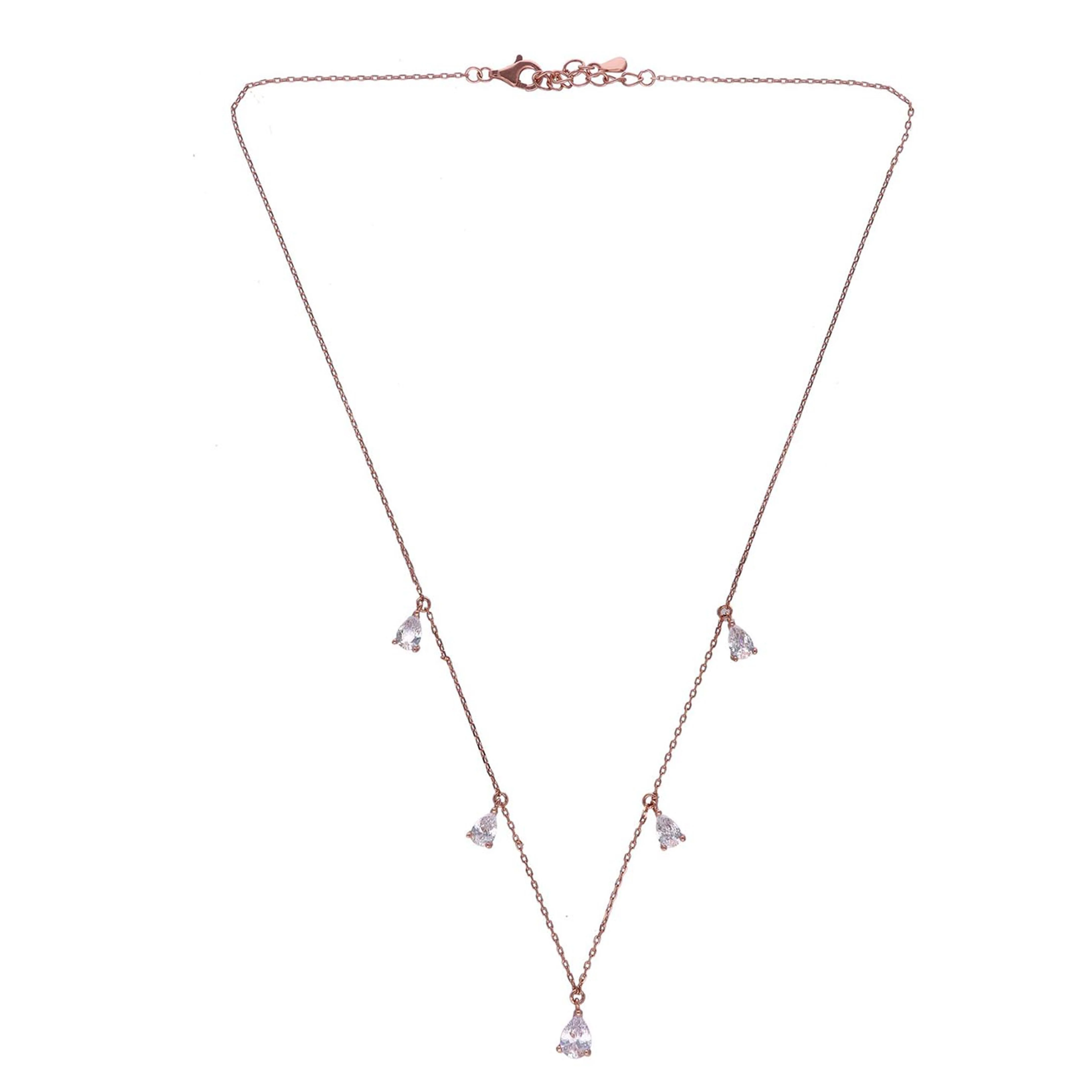 Sterling Rose Gold Zircon Drop Necklace - Image 4