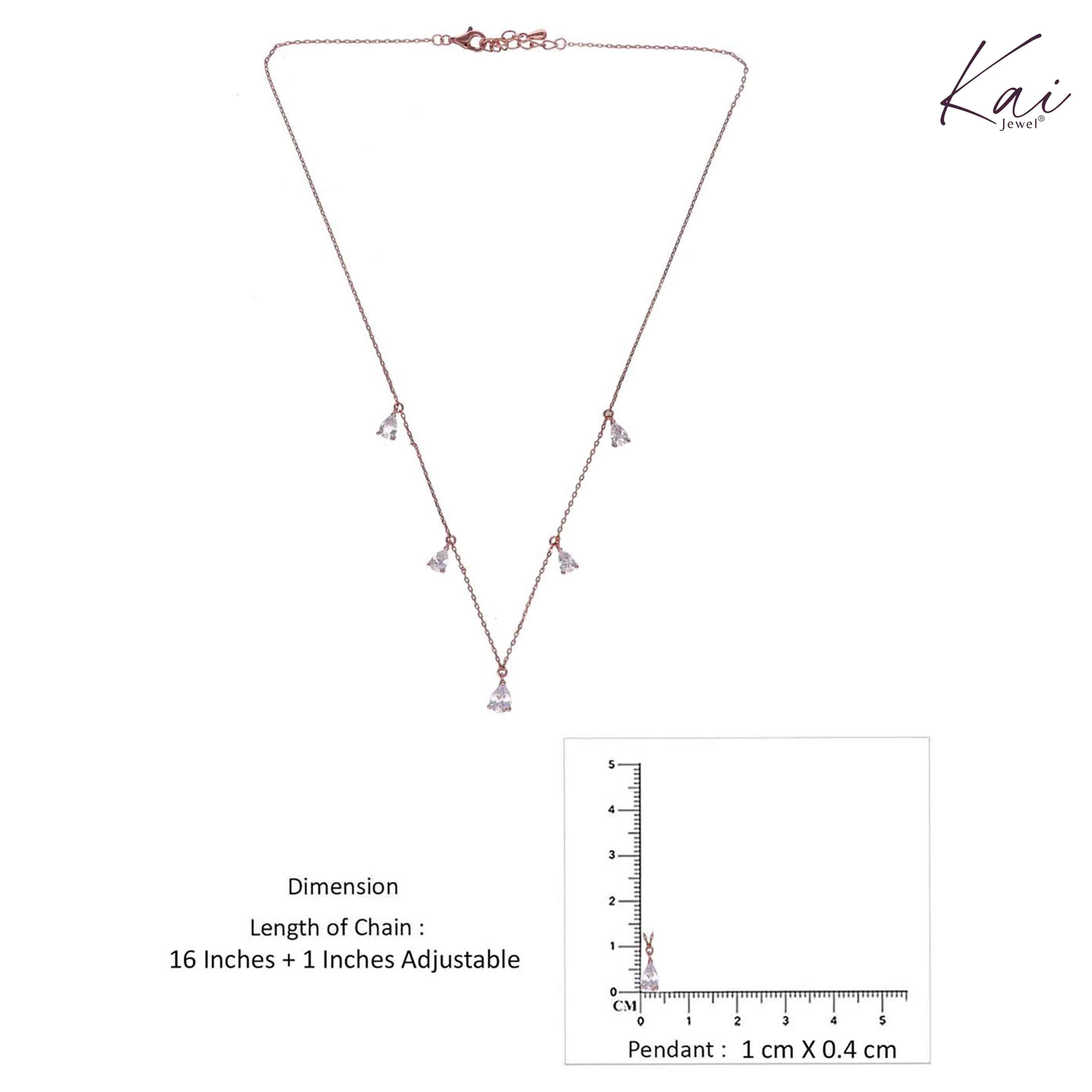 Sterling Rose Gold Zircon Drop Necklace - Image 5