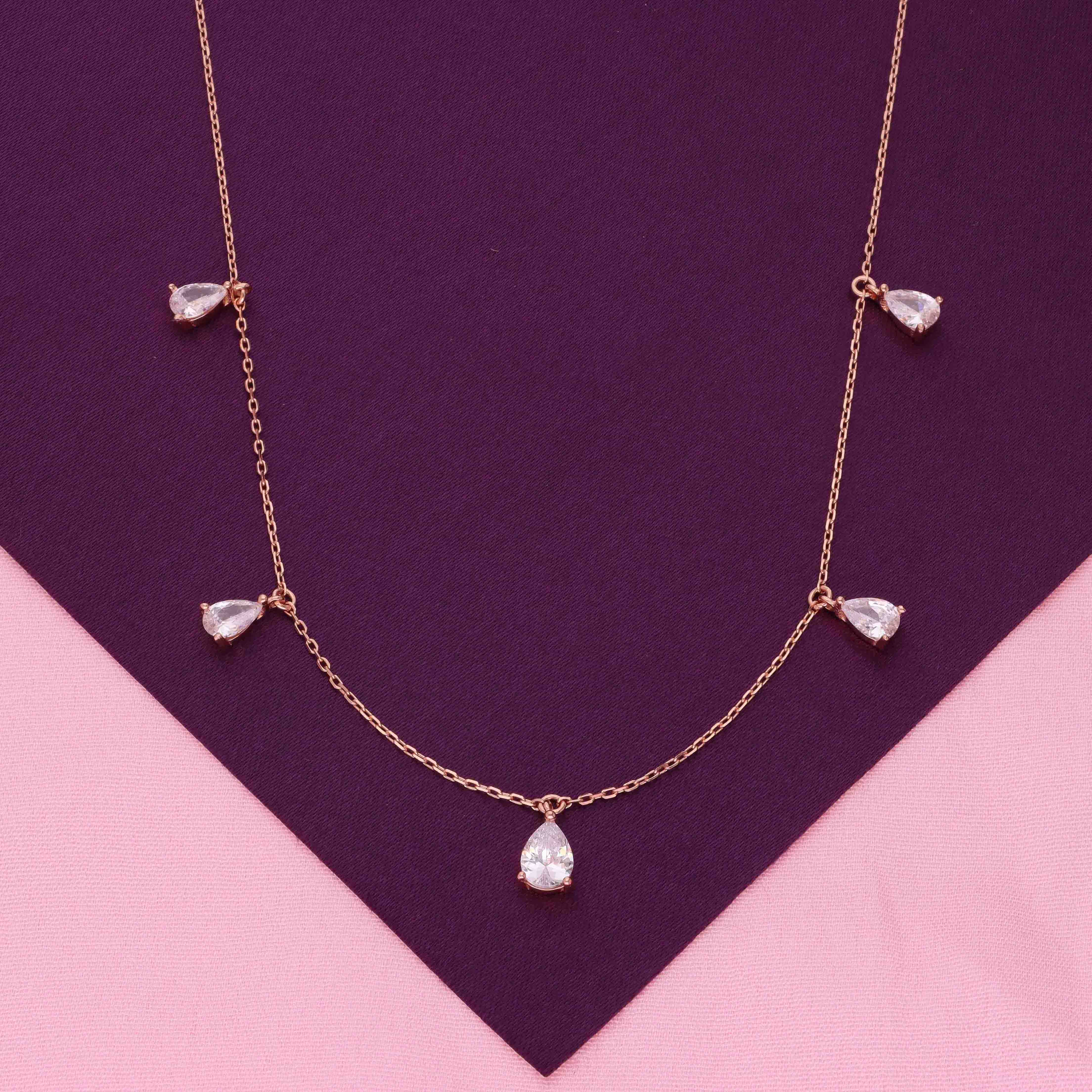 Sterling Rose Gold Zircon Drop Necklace - Image 6