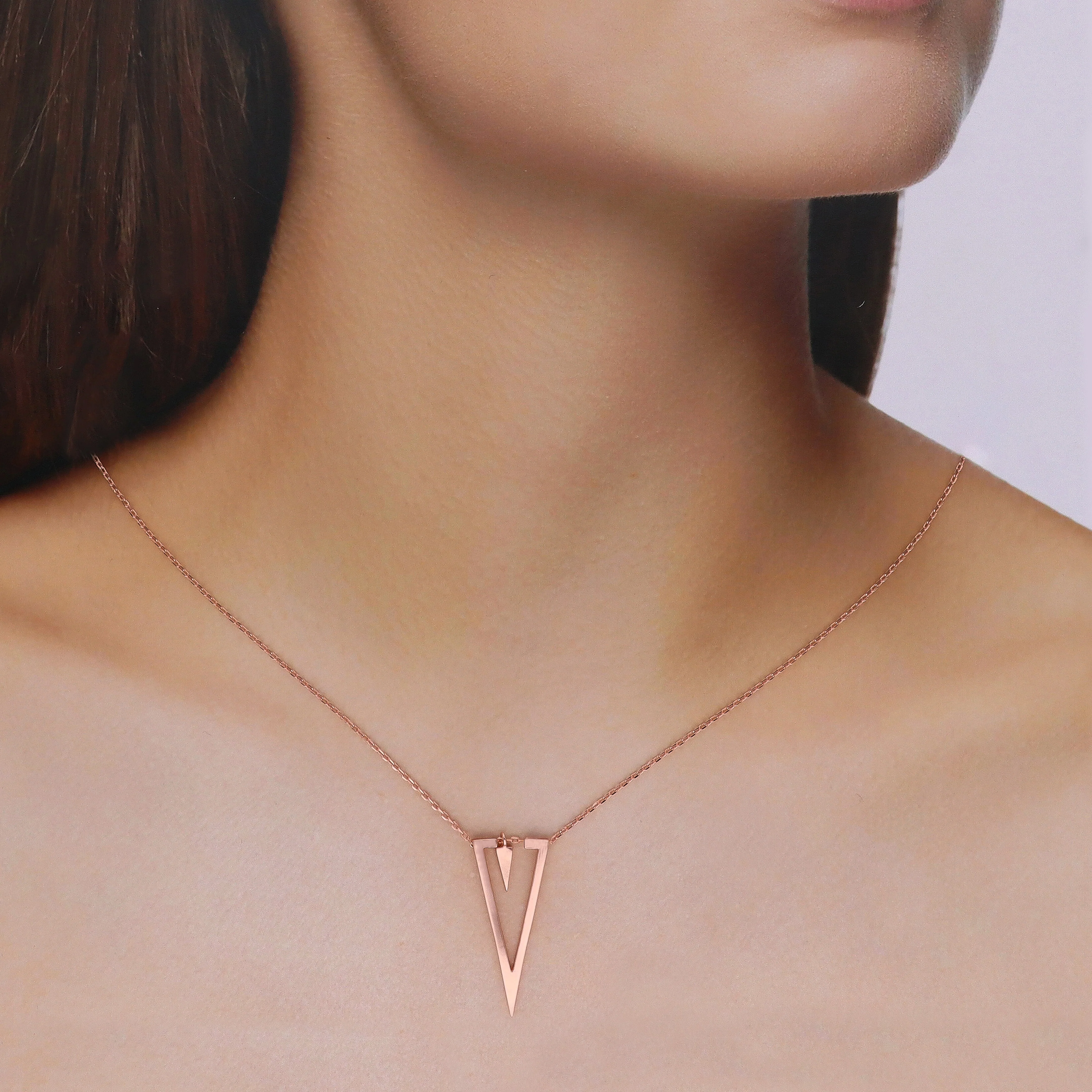 Sterling Rose Gold Statement Triangle Necklace - Image 2