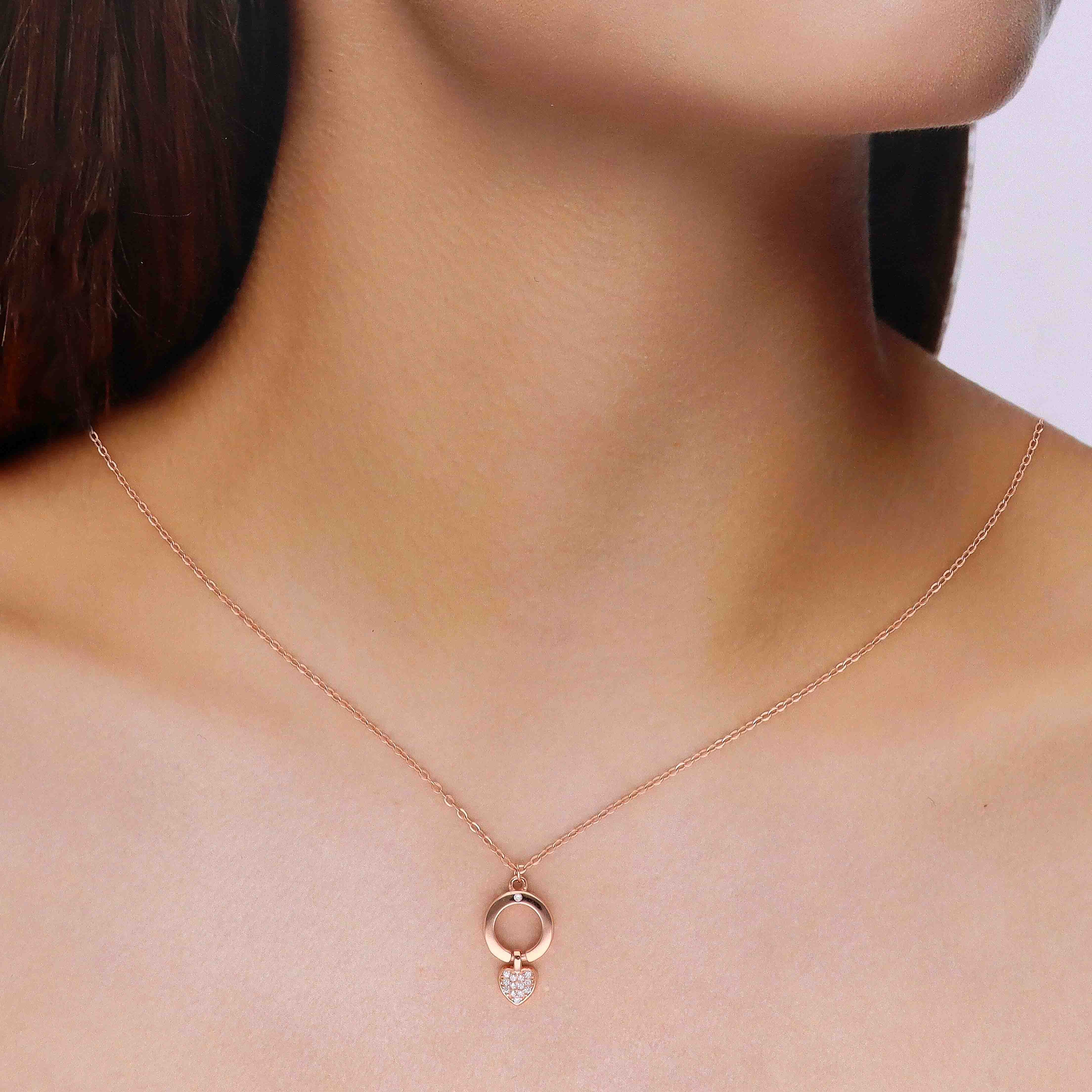 Sterling Rose Gold Minimalistic Heart Necklace - Image 3