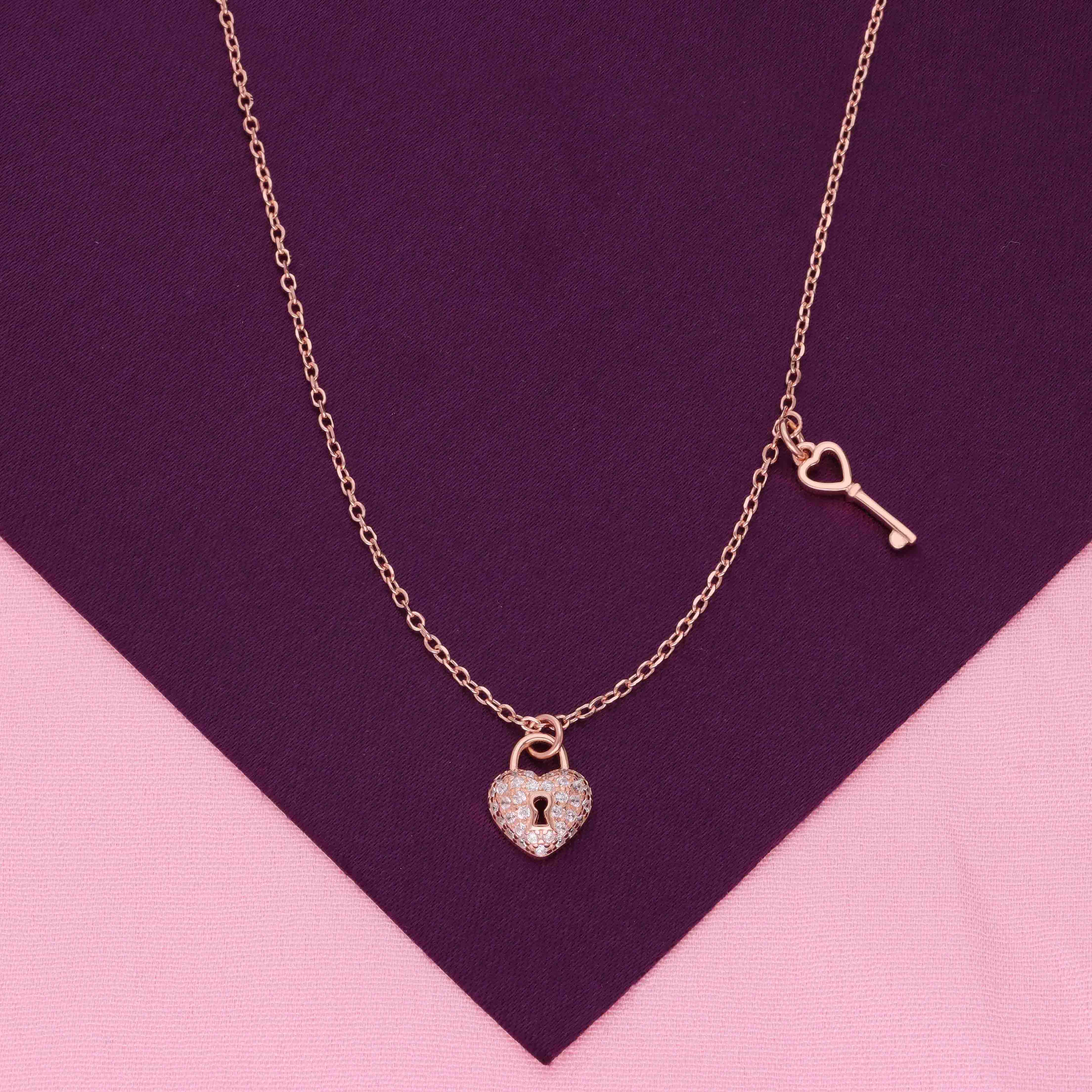Sterling White Heart Lock and Key Necklace - Image 2