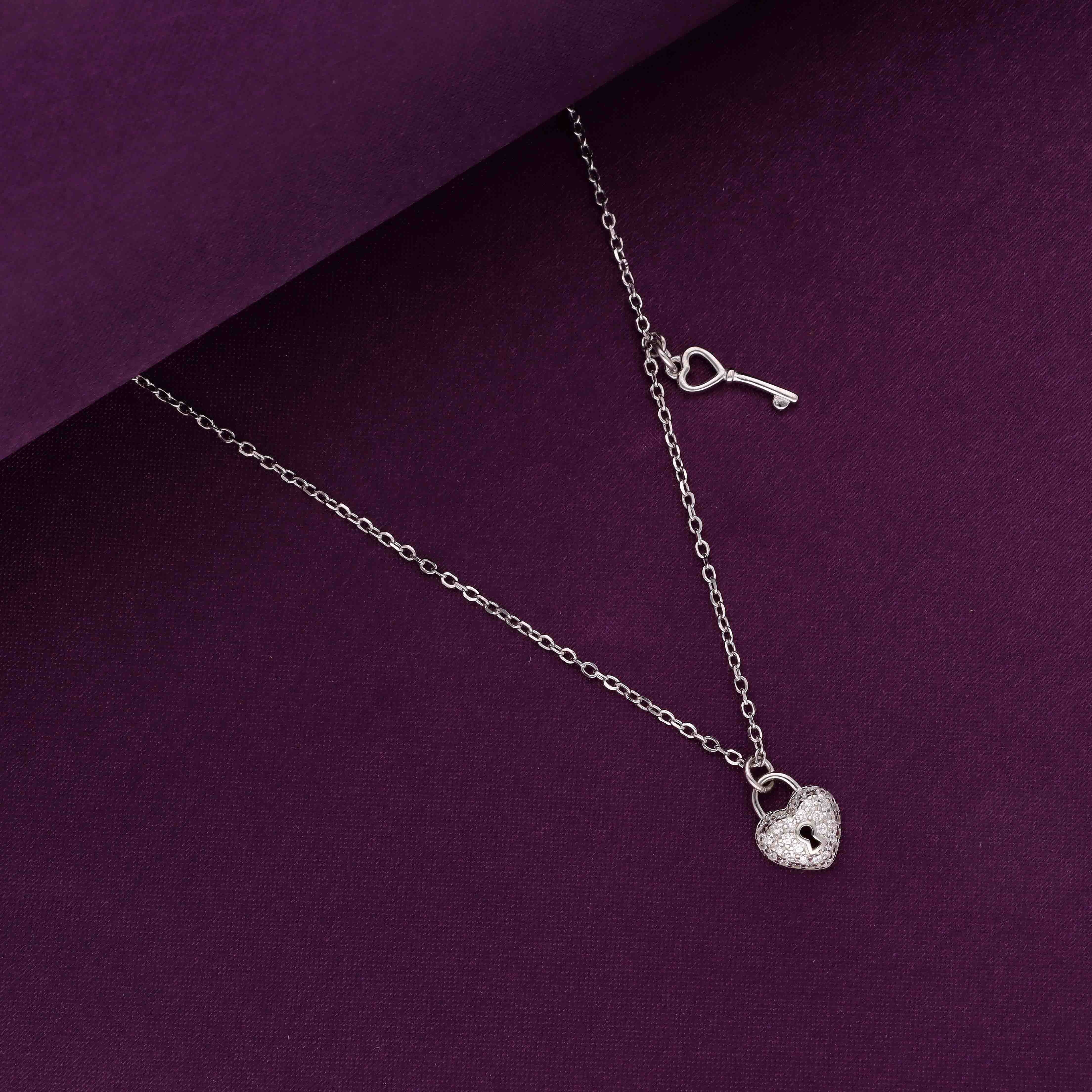 Sterling White Heart Lock and Key Necklace - Image 3