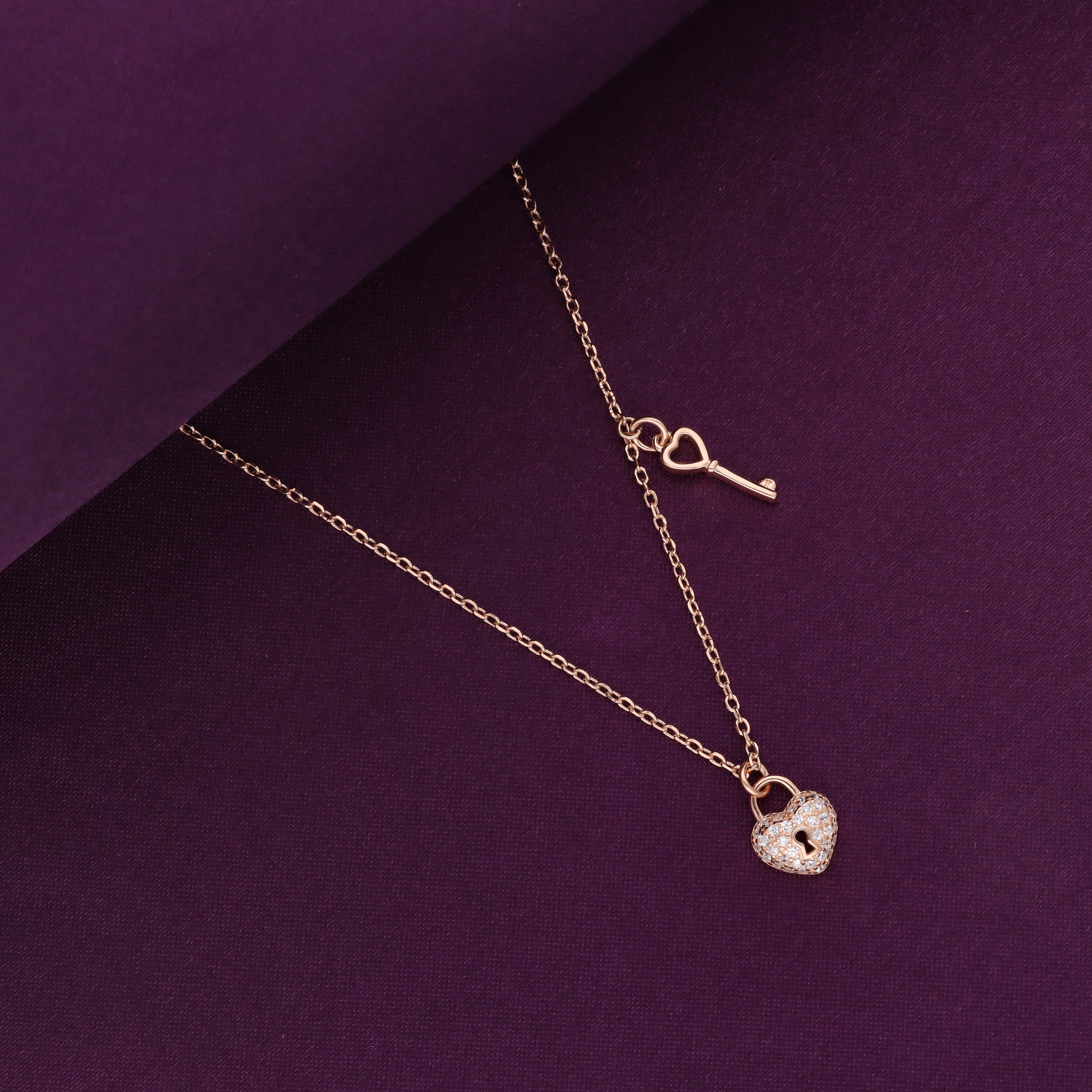 Sterling White Heart Lock and Key Necklace - Image 4