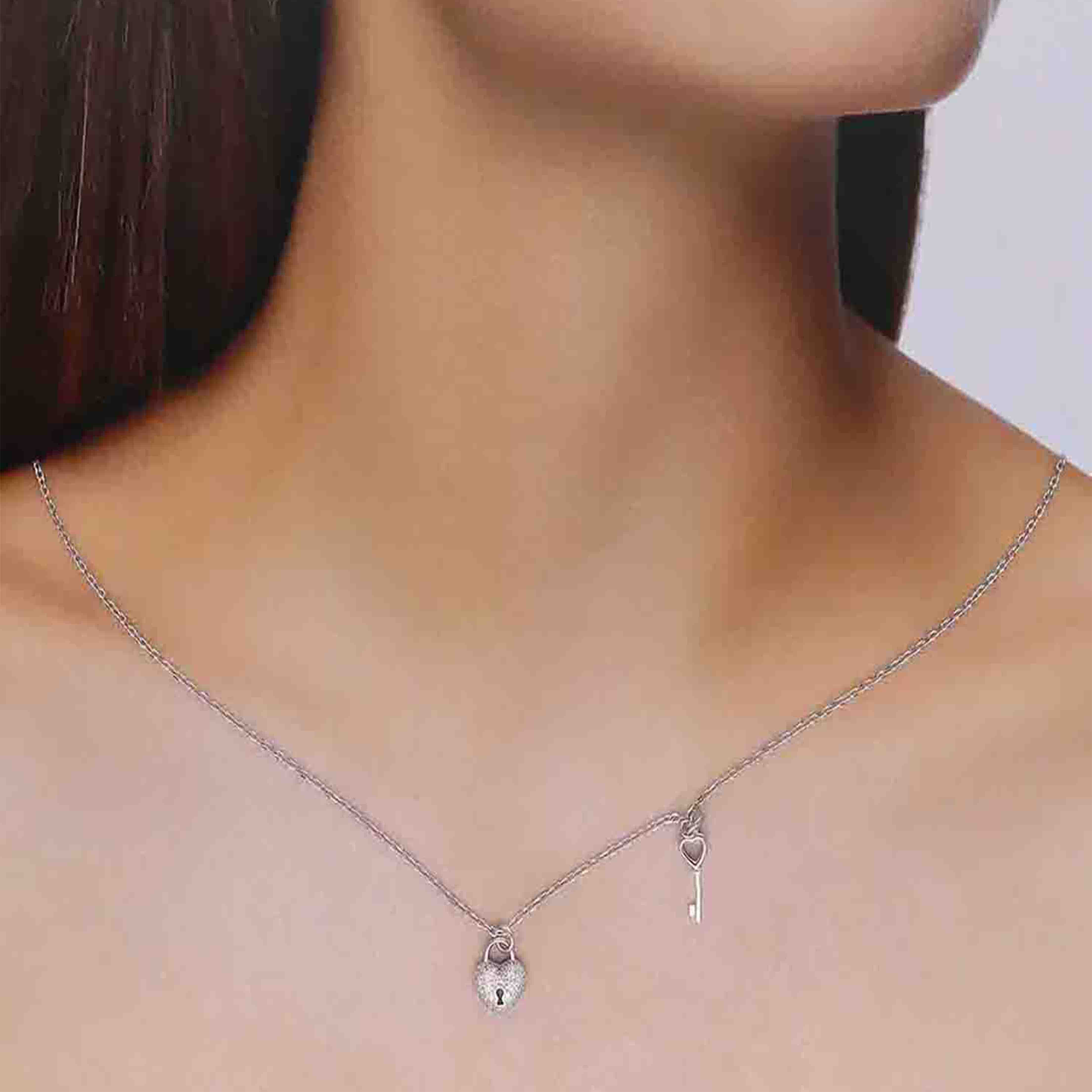 Sterling White Heart Lock and Key Necklace - Image 5