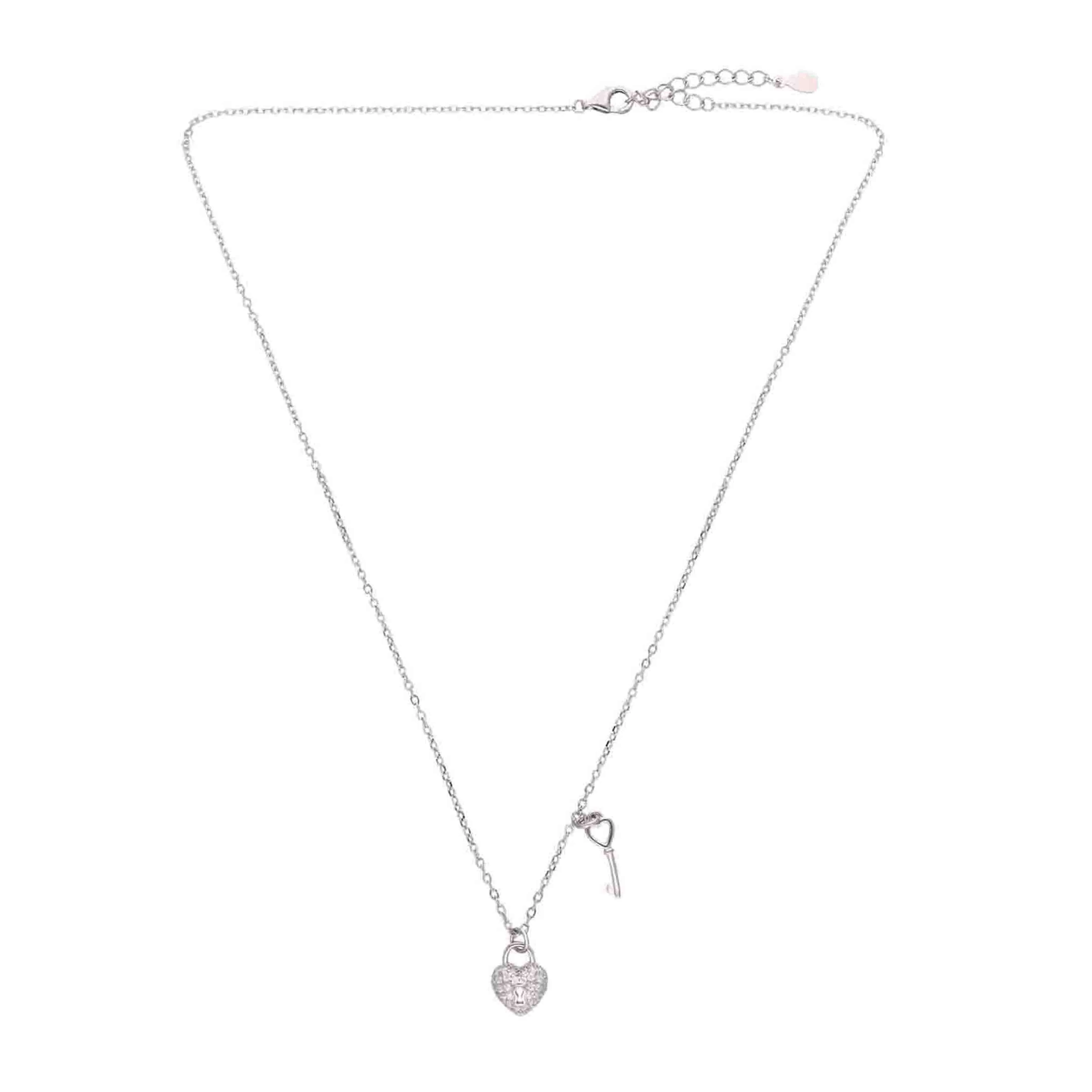 Sterling White Heart Lock and Key Necklace - Image 6
