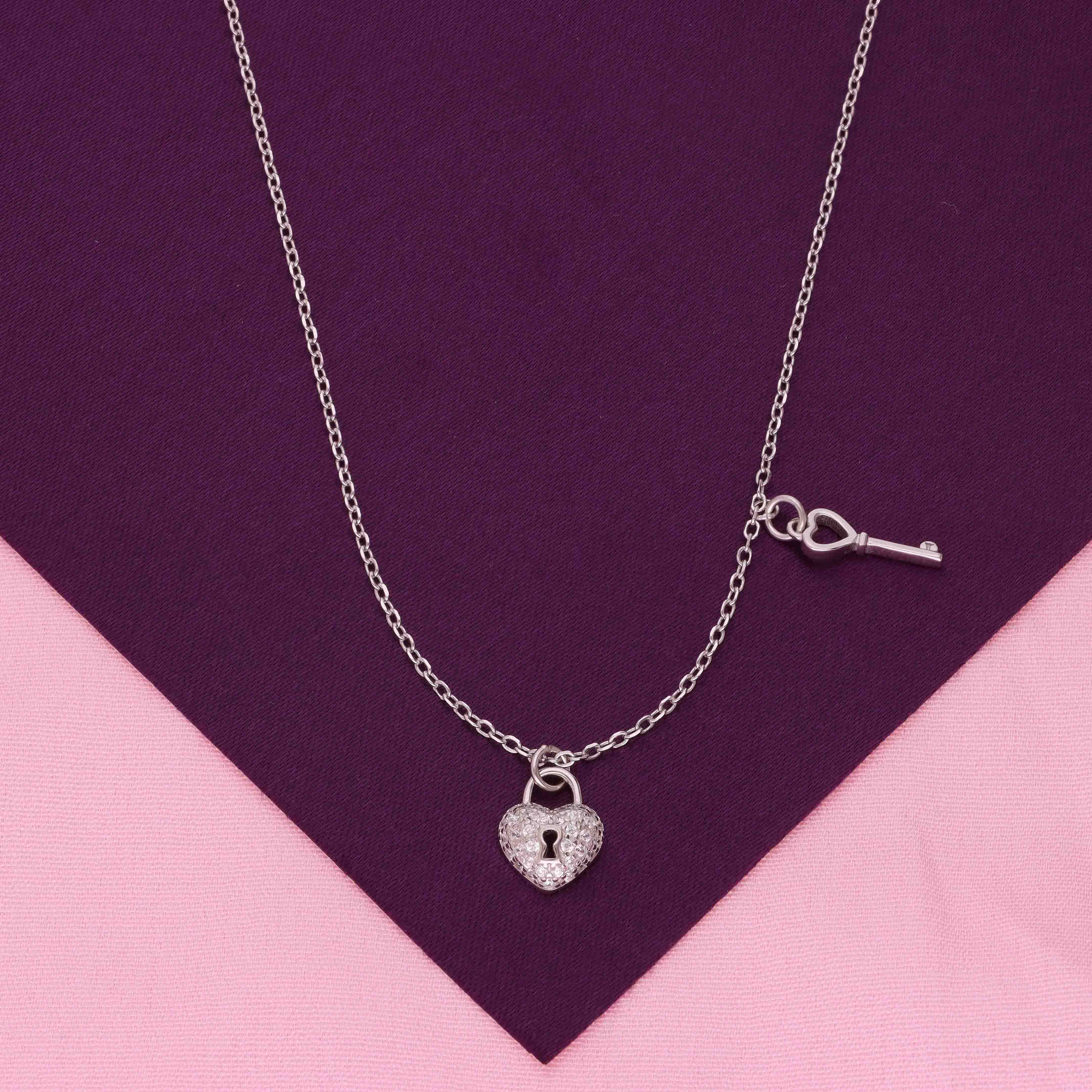 Sterling White Heart Lock and Key Necklace - Image 8