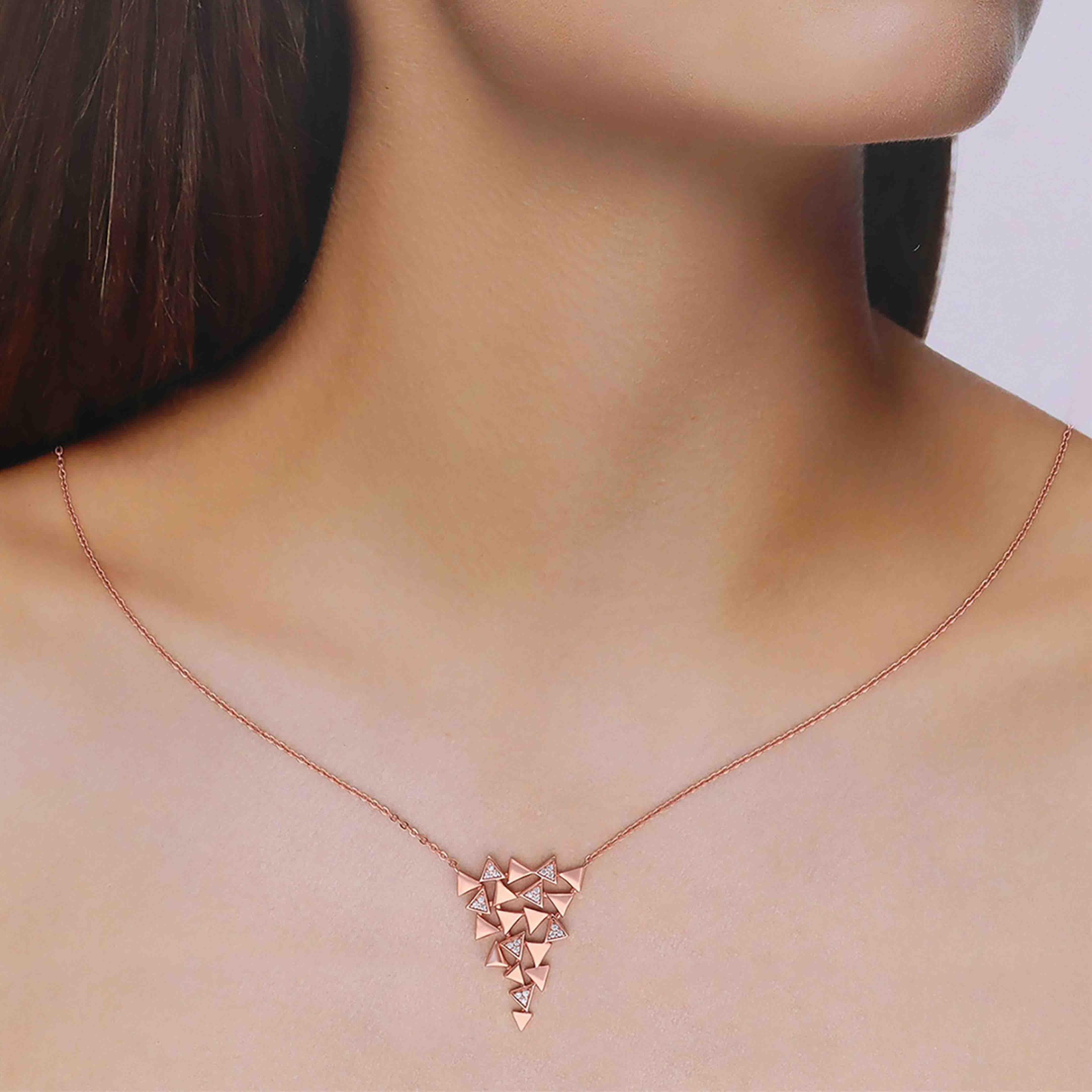 Sterling Rose Gold Statement Triangle Necklace - Image 3
