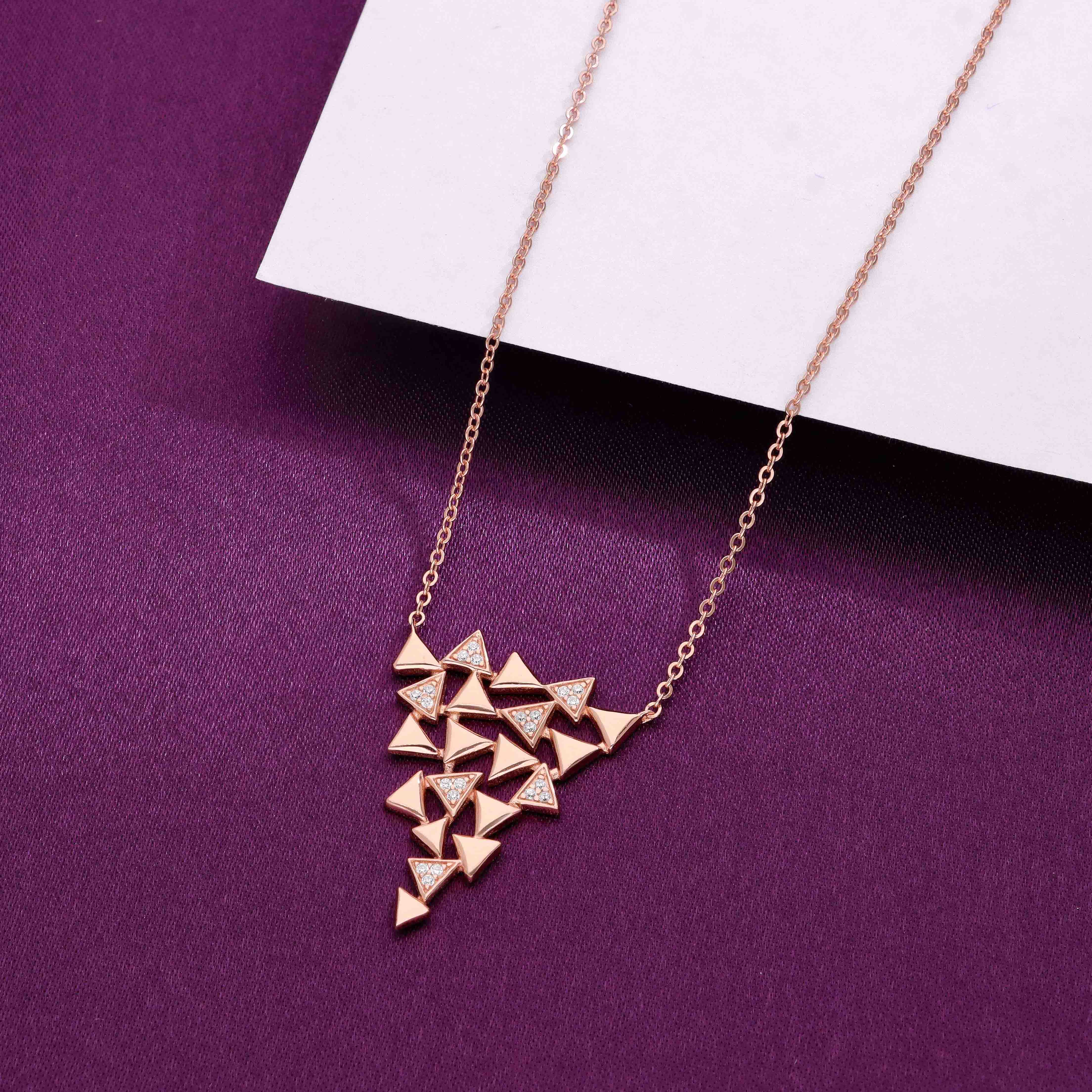 Sterling Rose Gold Statement Triangle Necklace - Image 6