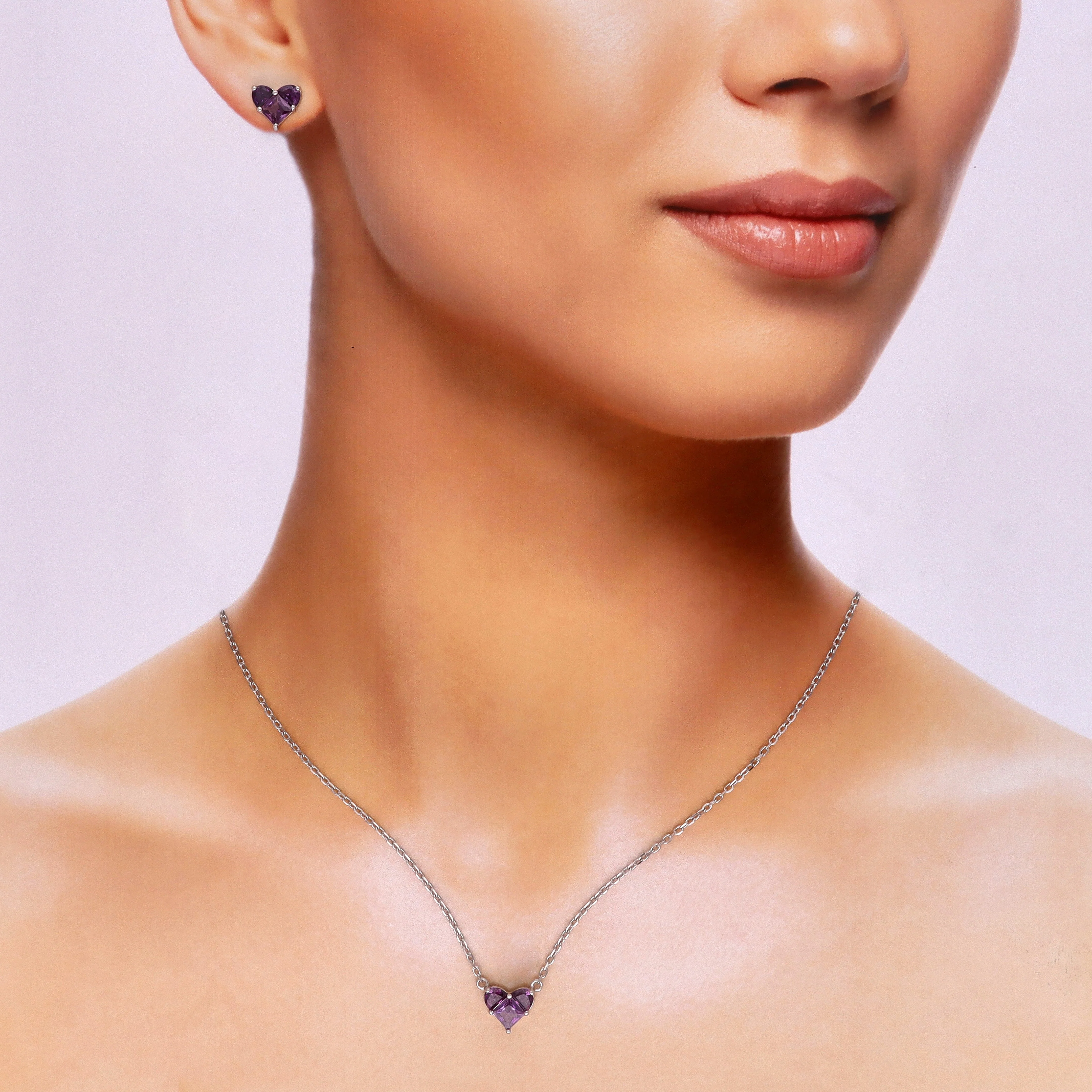Silver Heart Necklace & Stud Earrings Set - Image 4