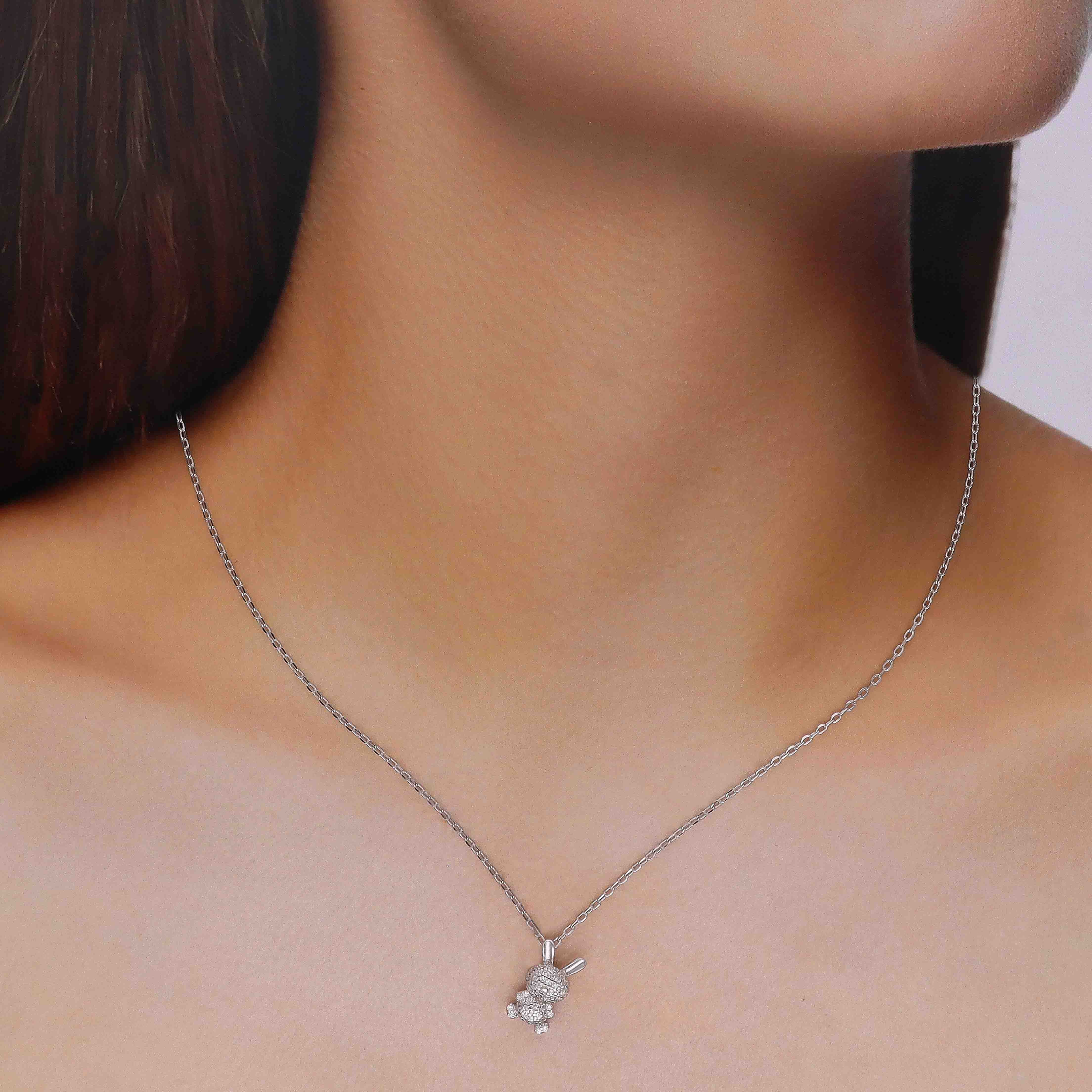 Sparkling Silver Bunny Pendant Necklace - Image 3