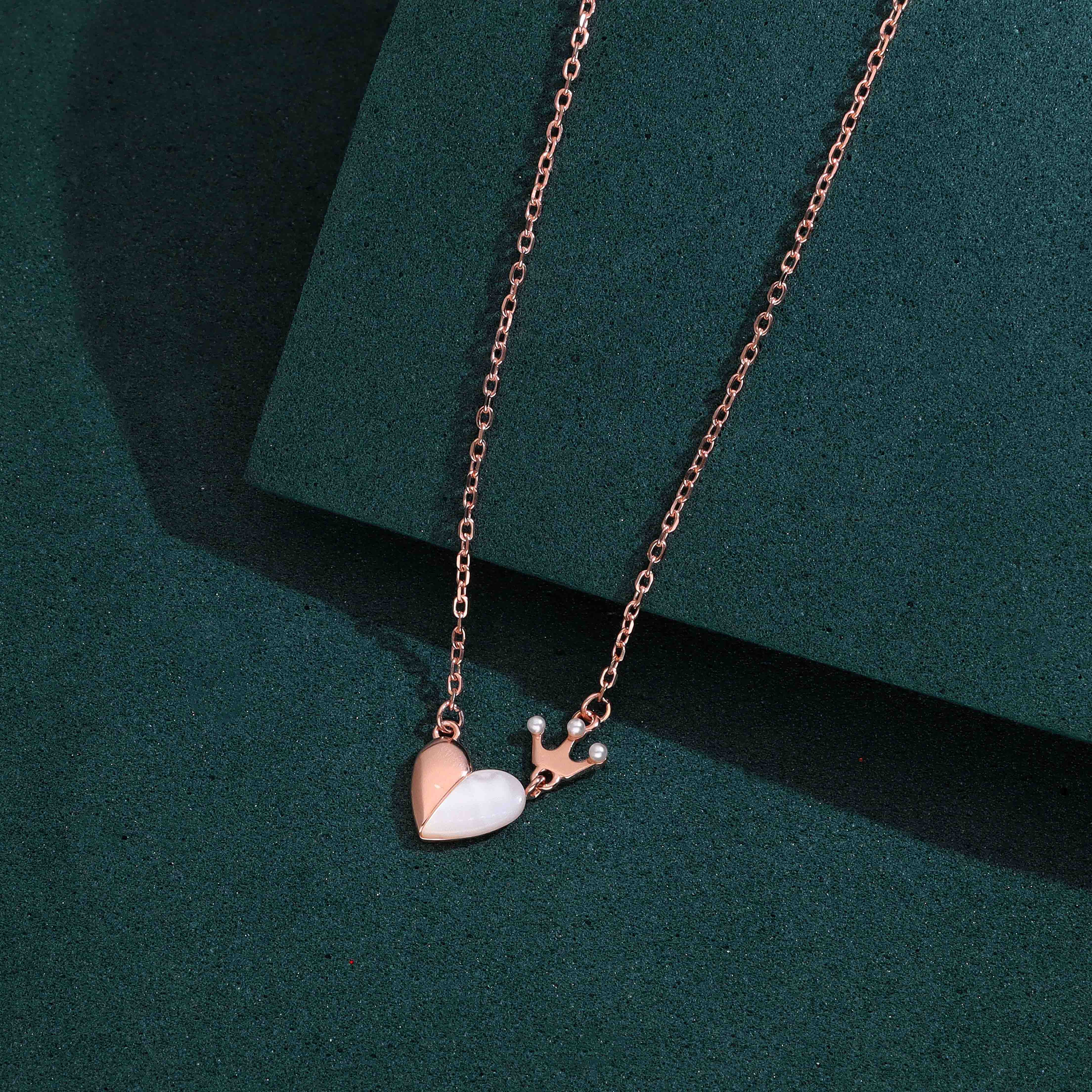 Sterling Silver Heart and Crown Pendant Necklace - Image 2