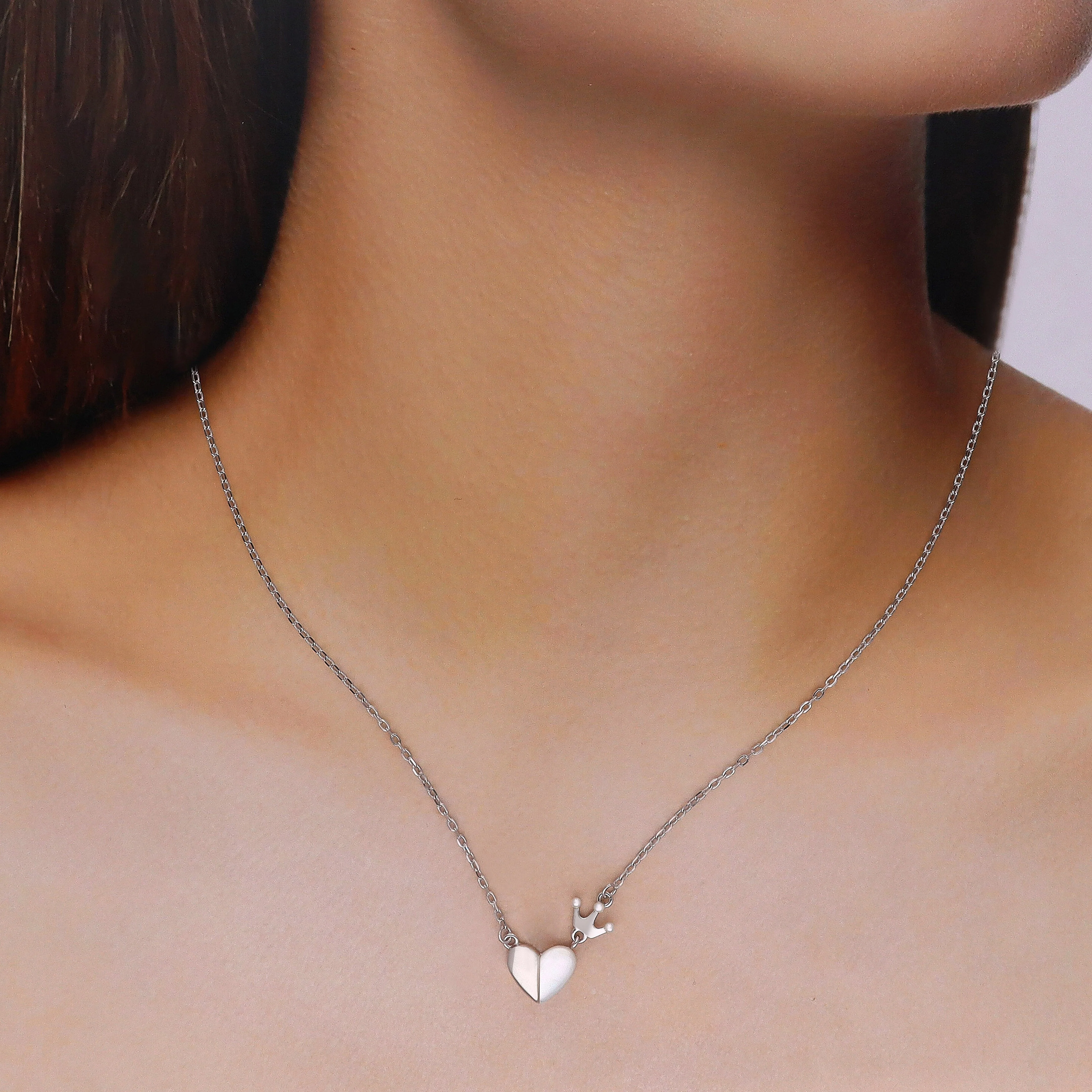Sterling Silver Heart and Crown Pendant Necklace - Image 3