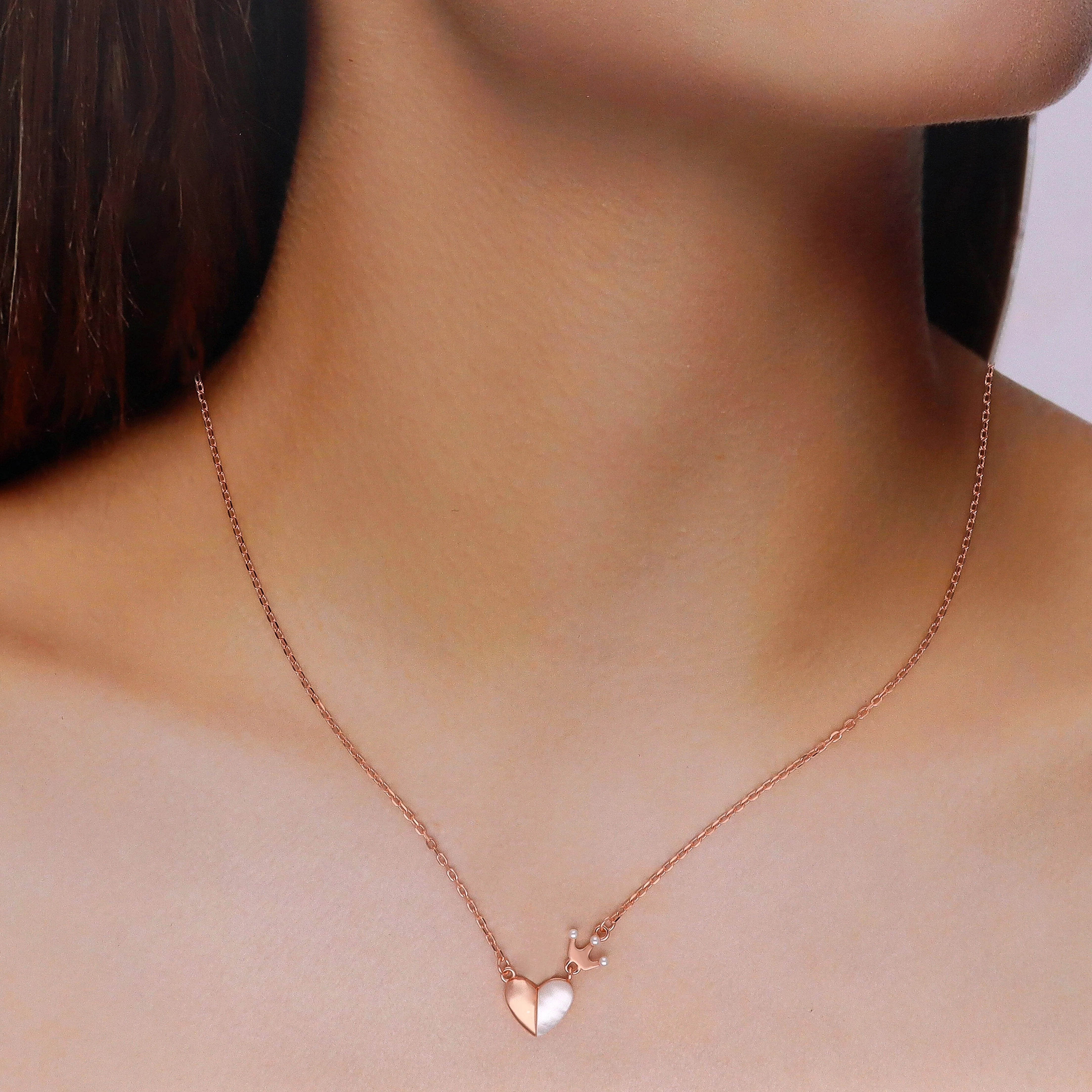 Sterling Silver Heart and Crown Pendant Necklace - Image 4