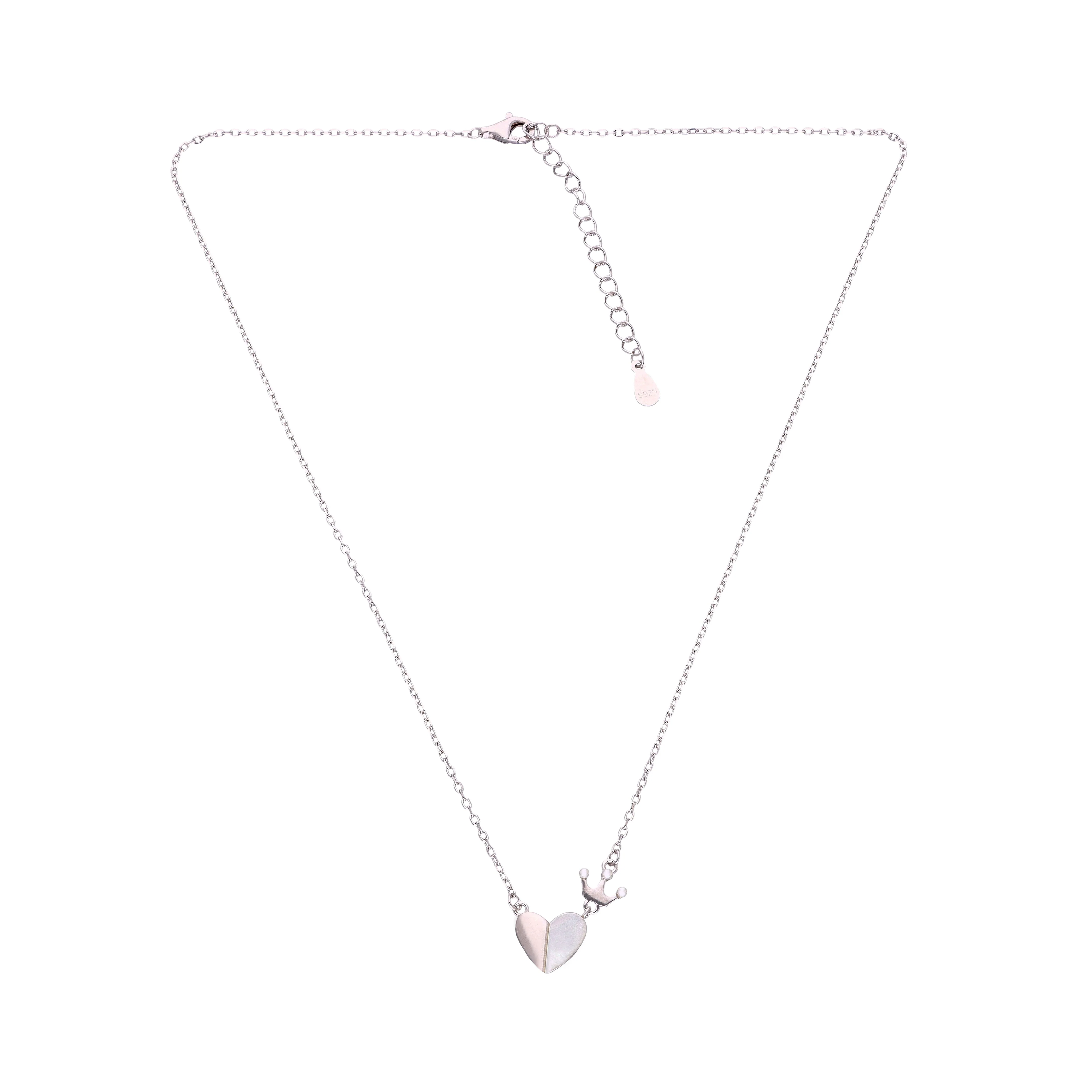 Sterling Silver Heart and Crown Pendant Necklace - Image 5
