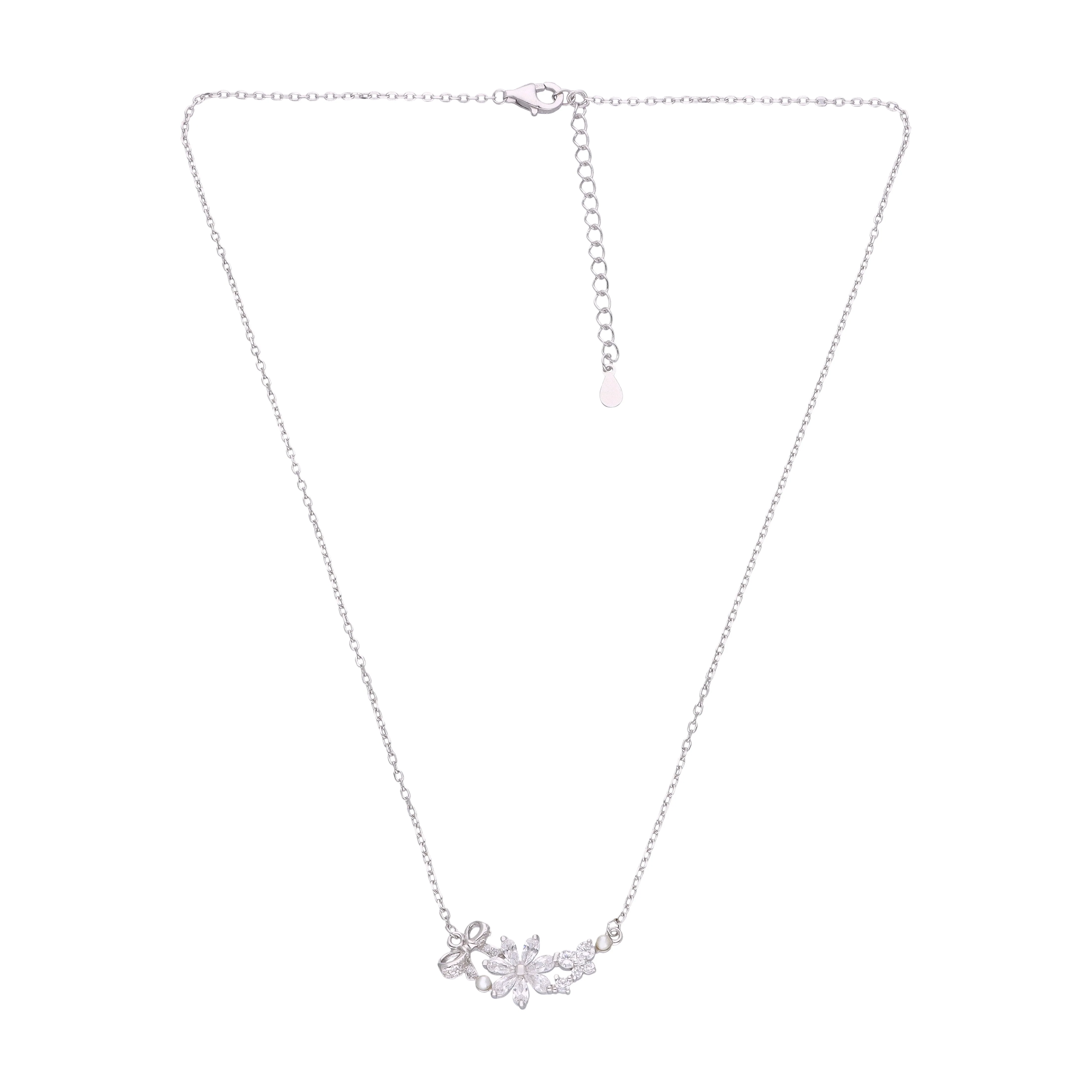Elegant Floral Crystal with Pearl Accents Pendant Necklace - Image 5