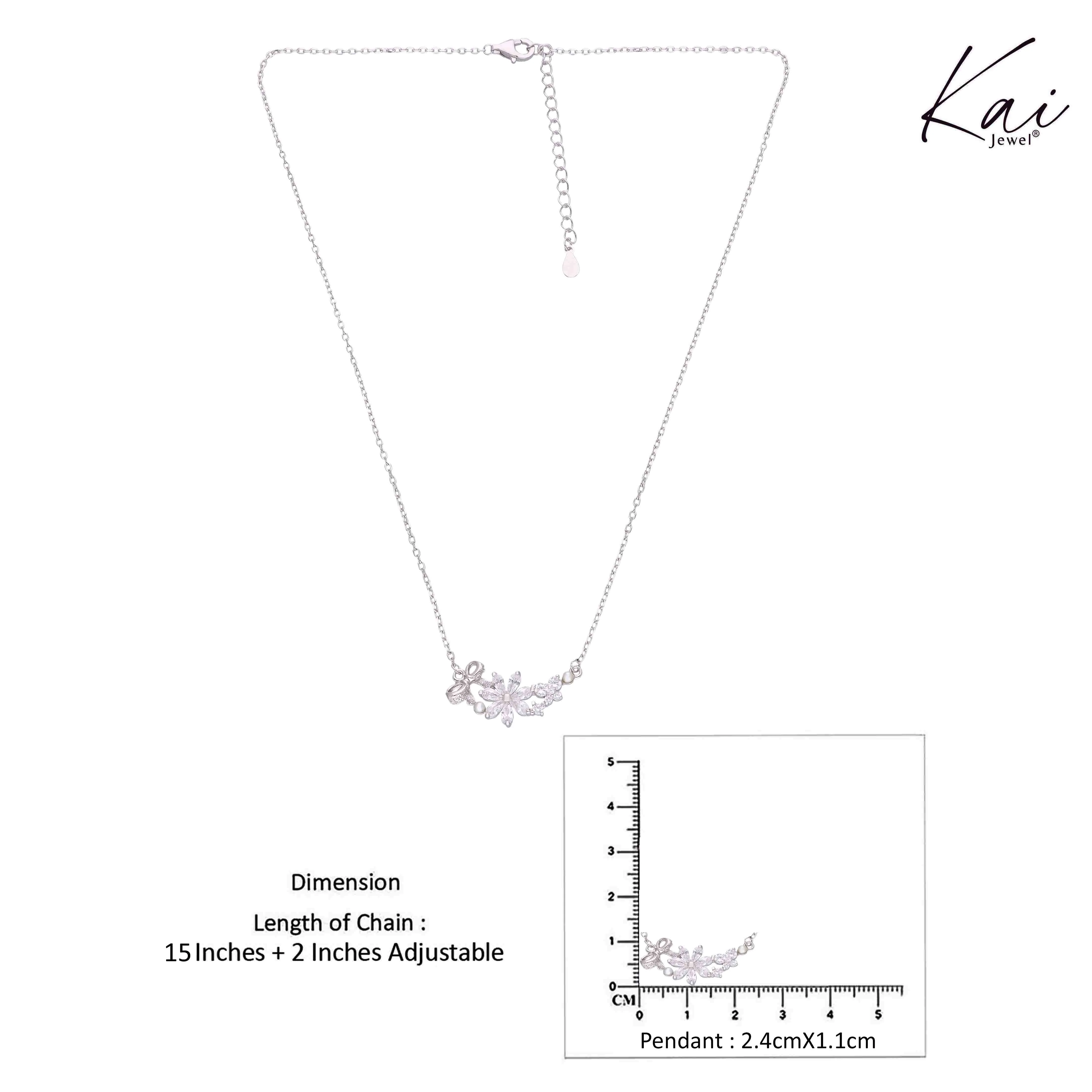 Elegant Floral Crystal with Pearl Accents Pendant Necklace - Image 6