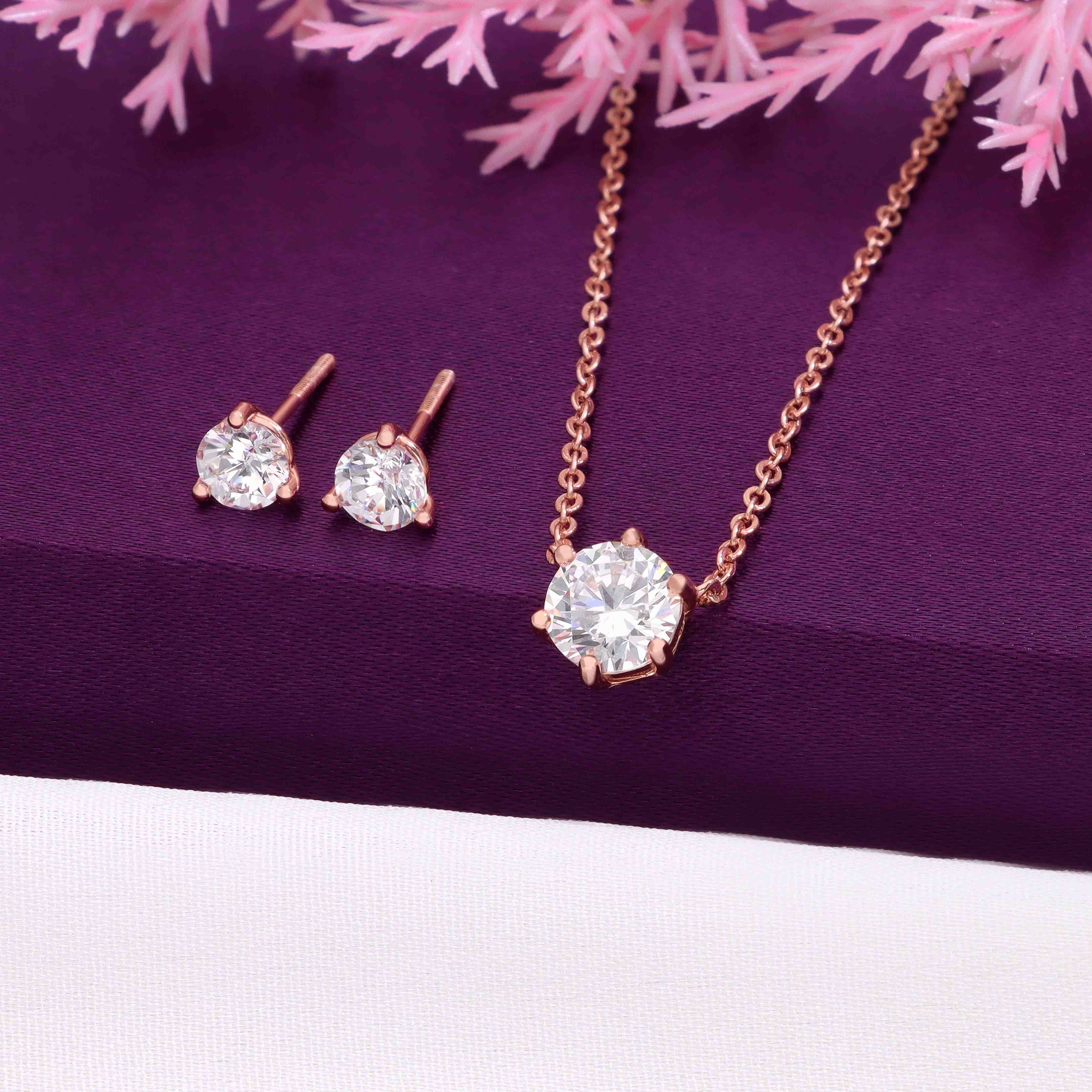 Classic Round Solitaire & Stud Earrings Set Necklace - Image 2
