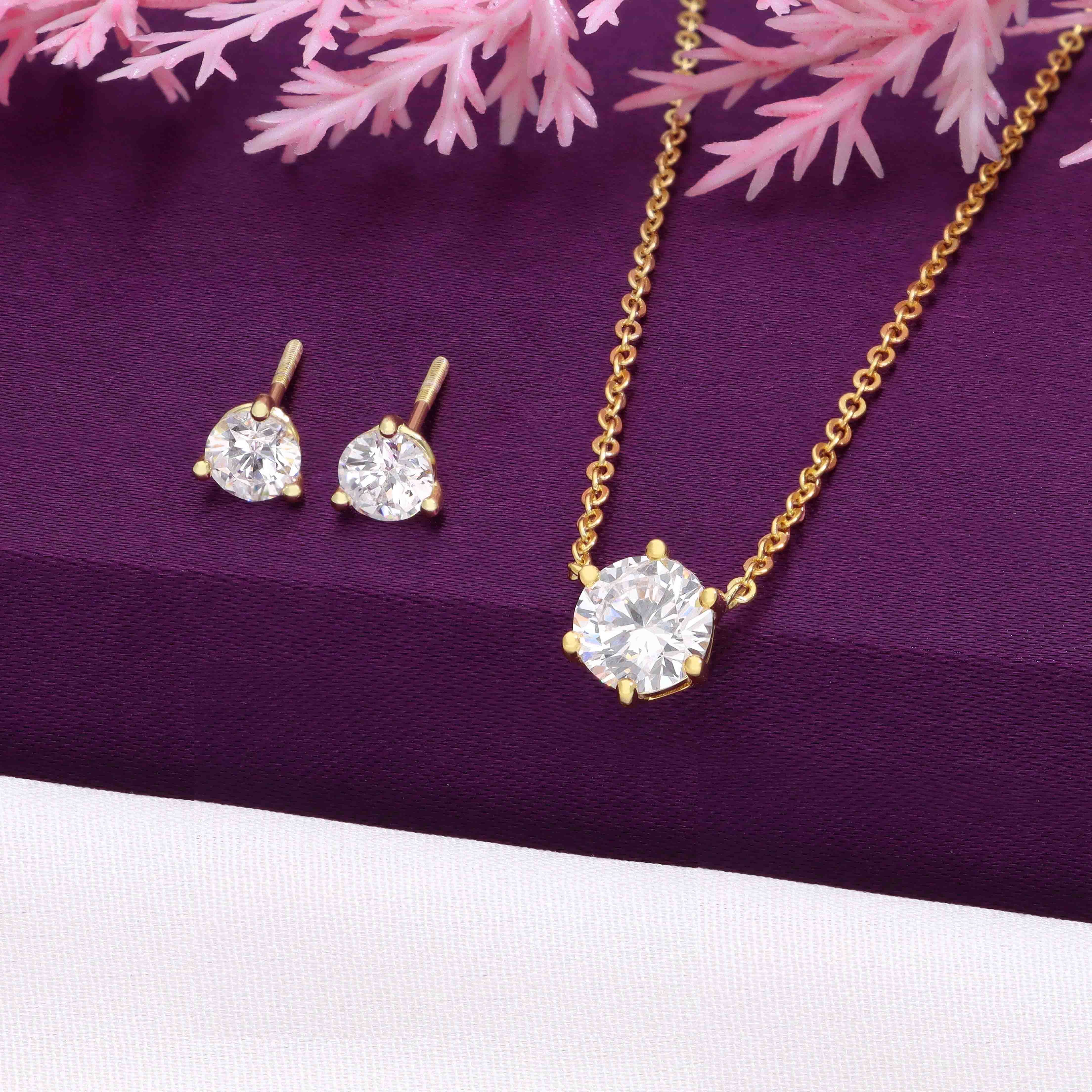 Classic Round Solitaire & Stud Earrings Set Necklace - Image 3