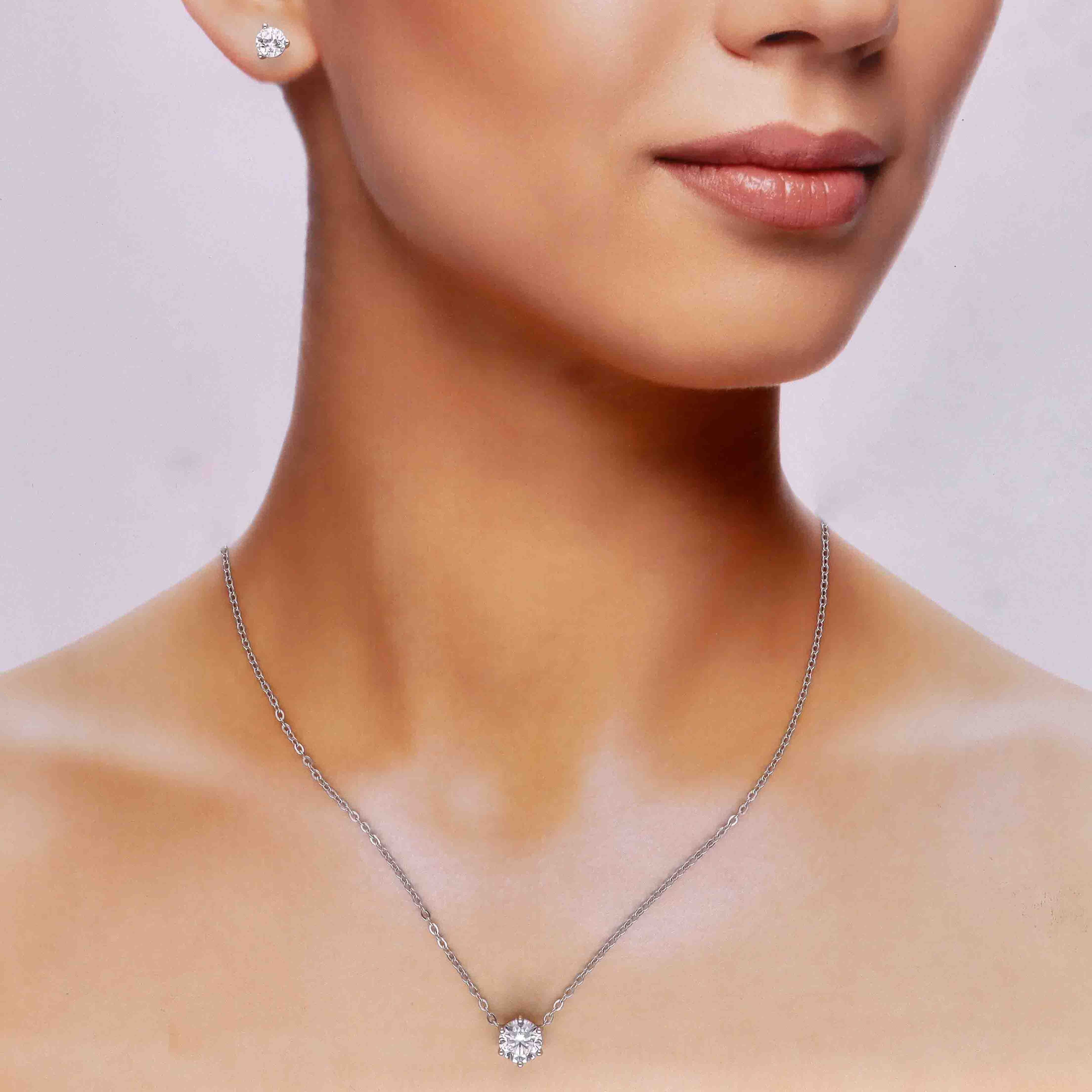 Classic Round Solitaire & Stud Earrings Set Necklace - Image 4