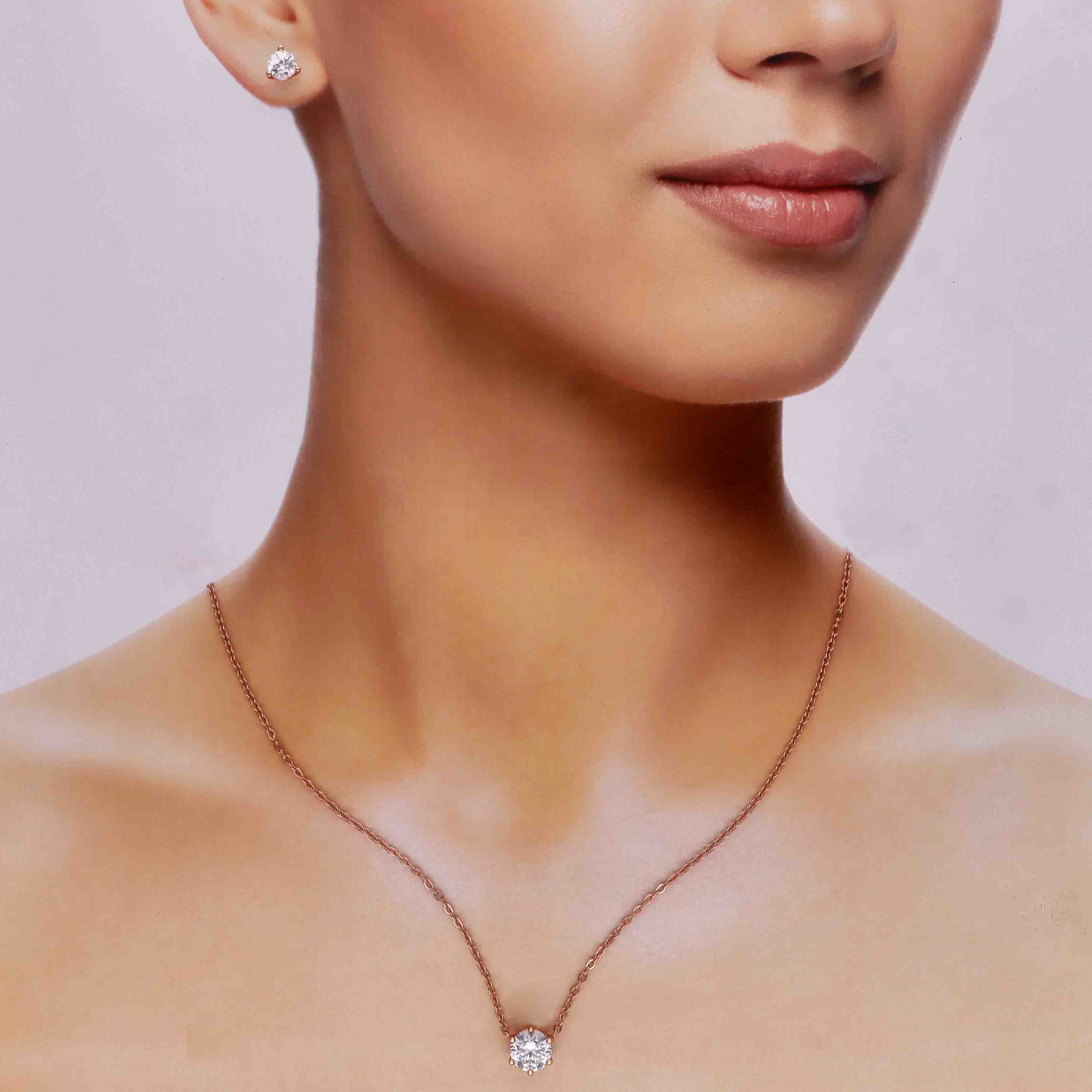 Classic Round Solitaire & Stud Earrings Set Necklace - Image 5