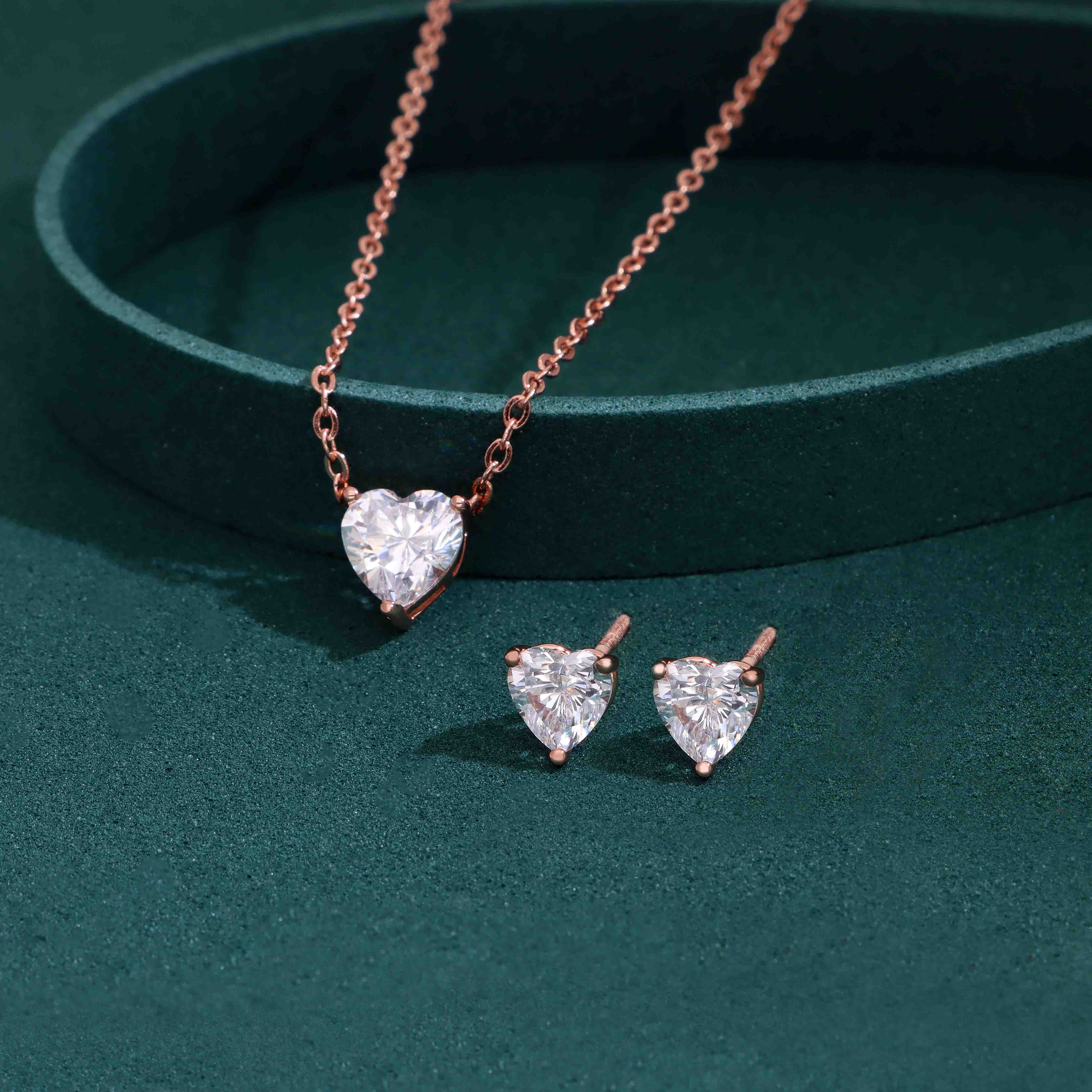Heart Cut Crystal Necklace & Stud Earring Set - Image 2