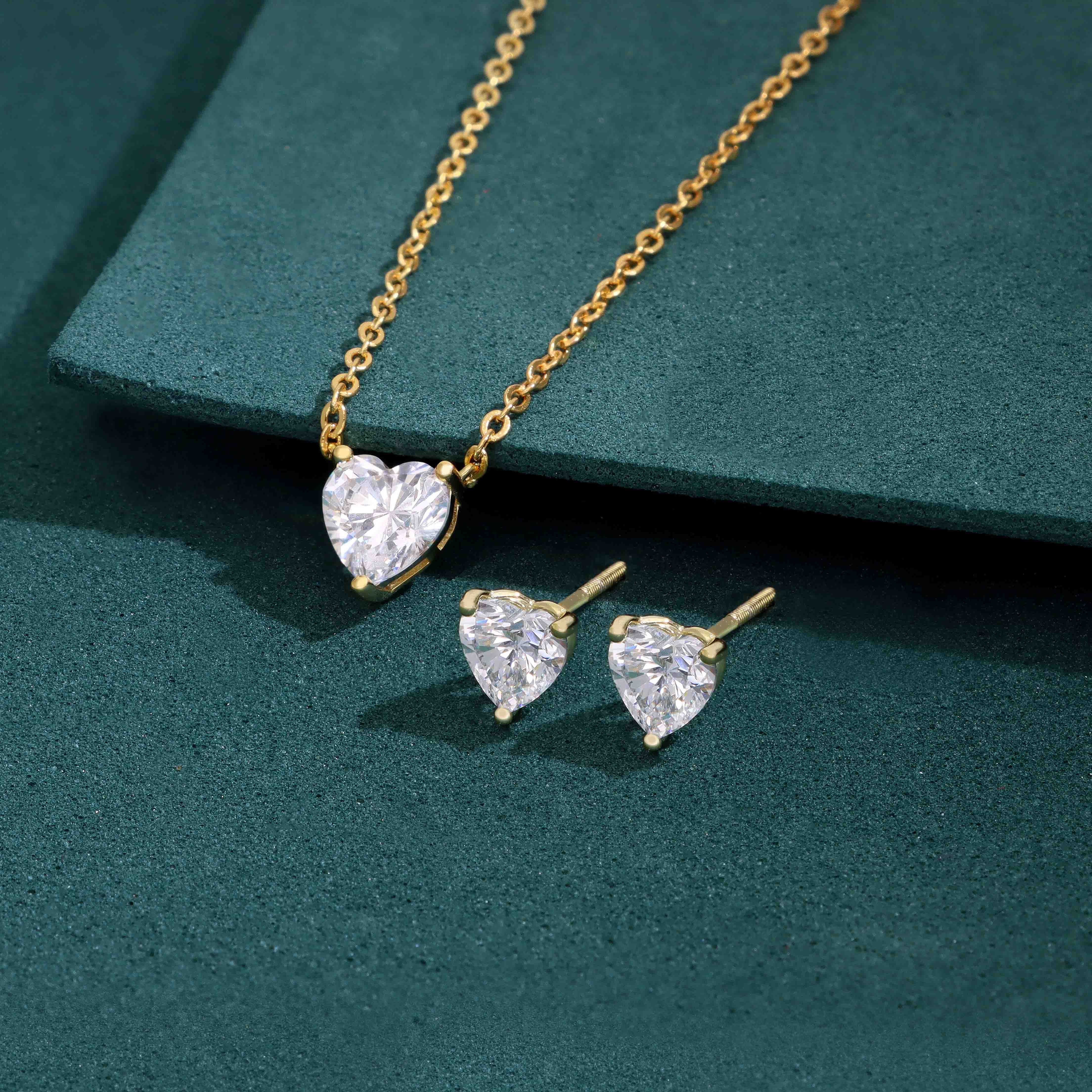 Heart Cut Crystal Necklace & Stud Earring Set - Image 3