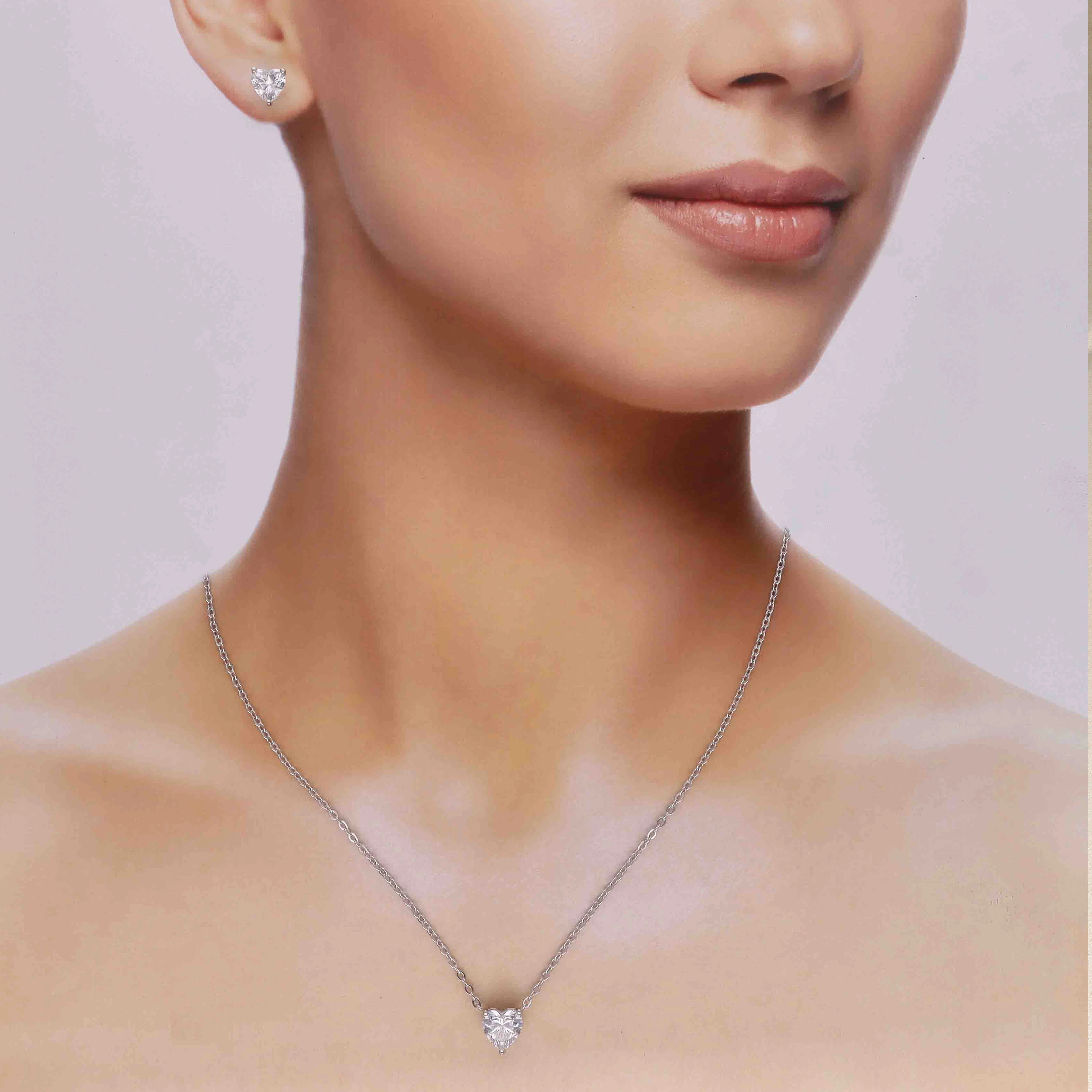 Heart Cut Crystal Necklace & Stud Earring Set - Image 4