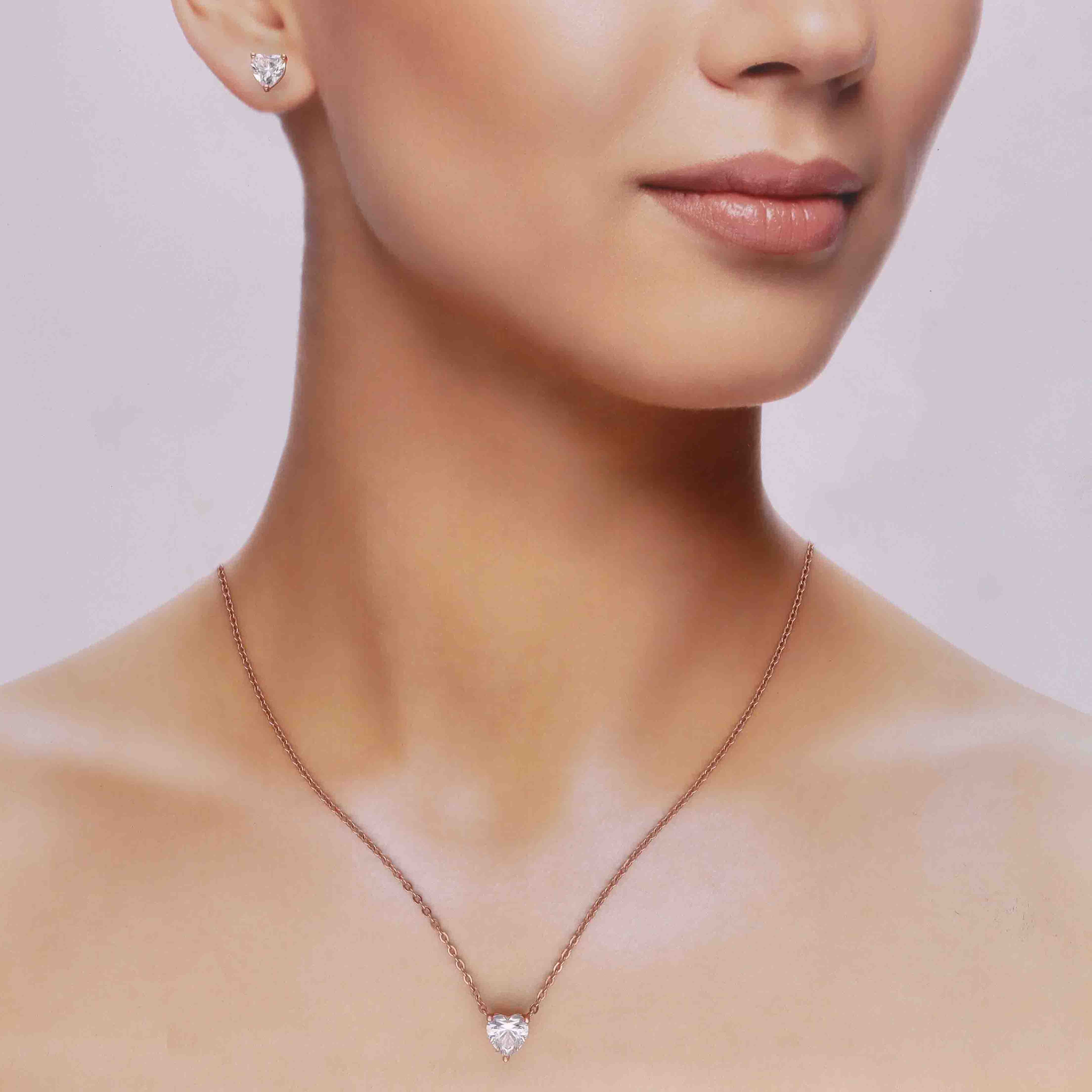 Heart Cut Crystal Necklace & Stud Earring Set - Image 5
