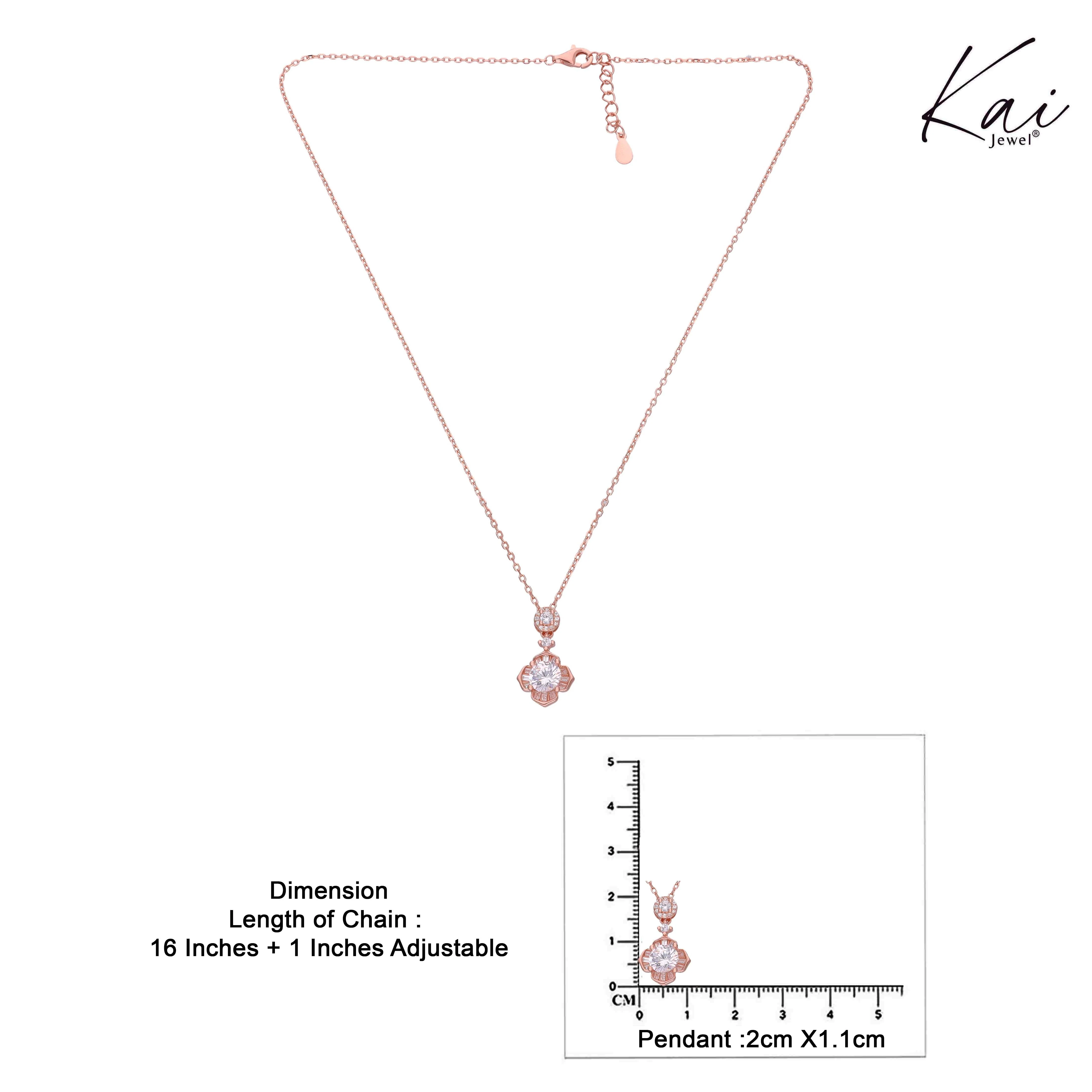 Sparkling Silver Floral Pendant with Round and Baguette Necklace - Image 6