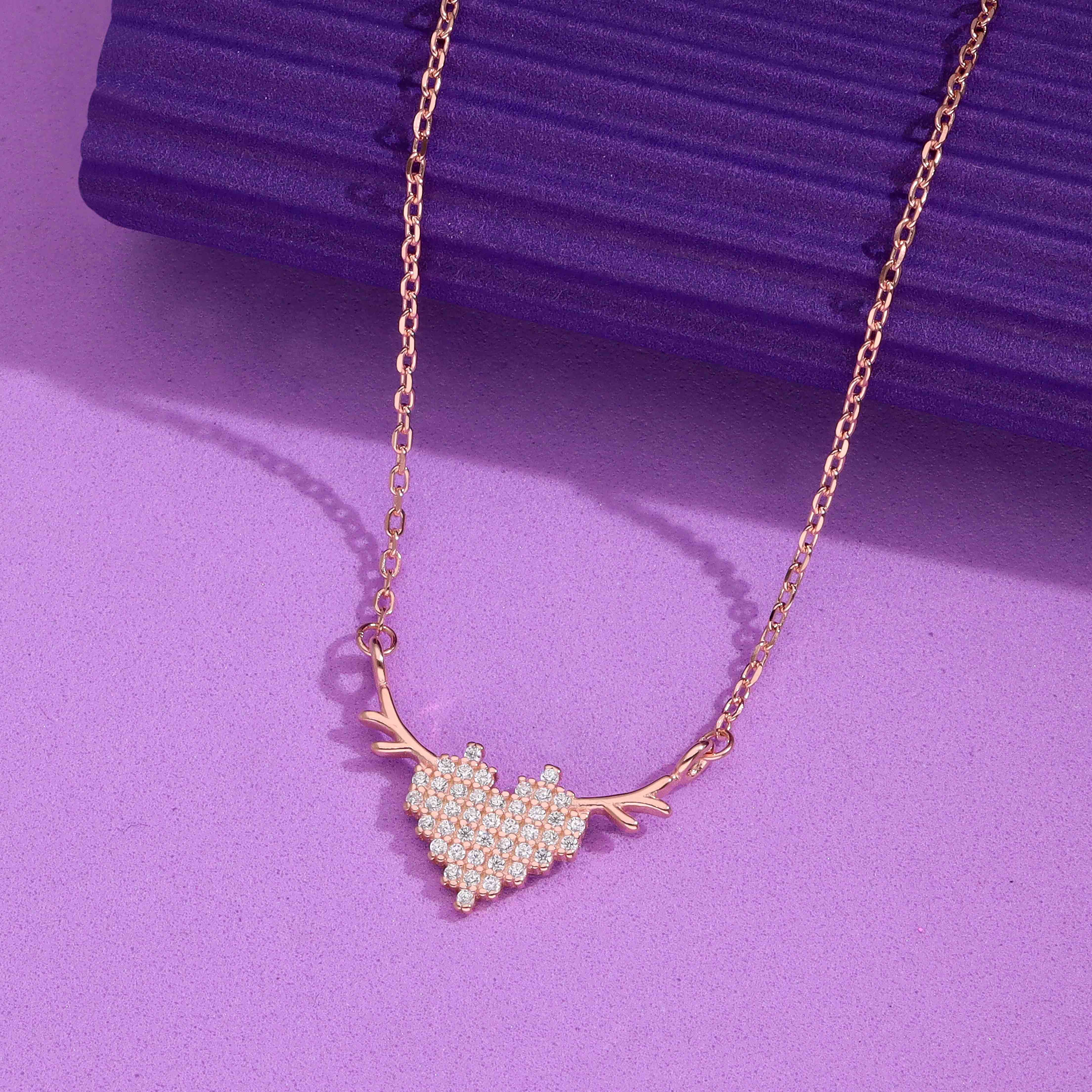 Crystal Heart with Elegant Antler Silver Necklace - Image 2