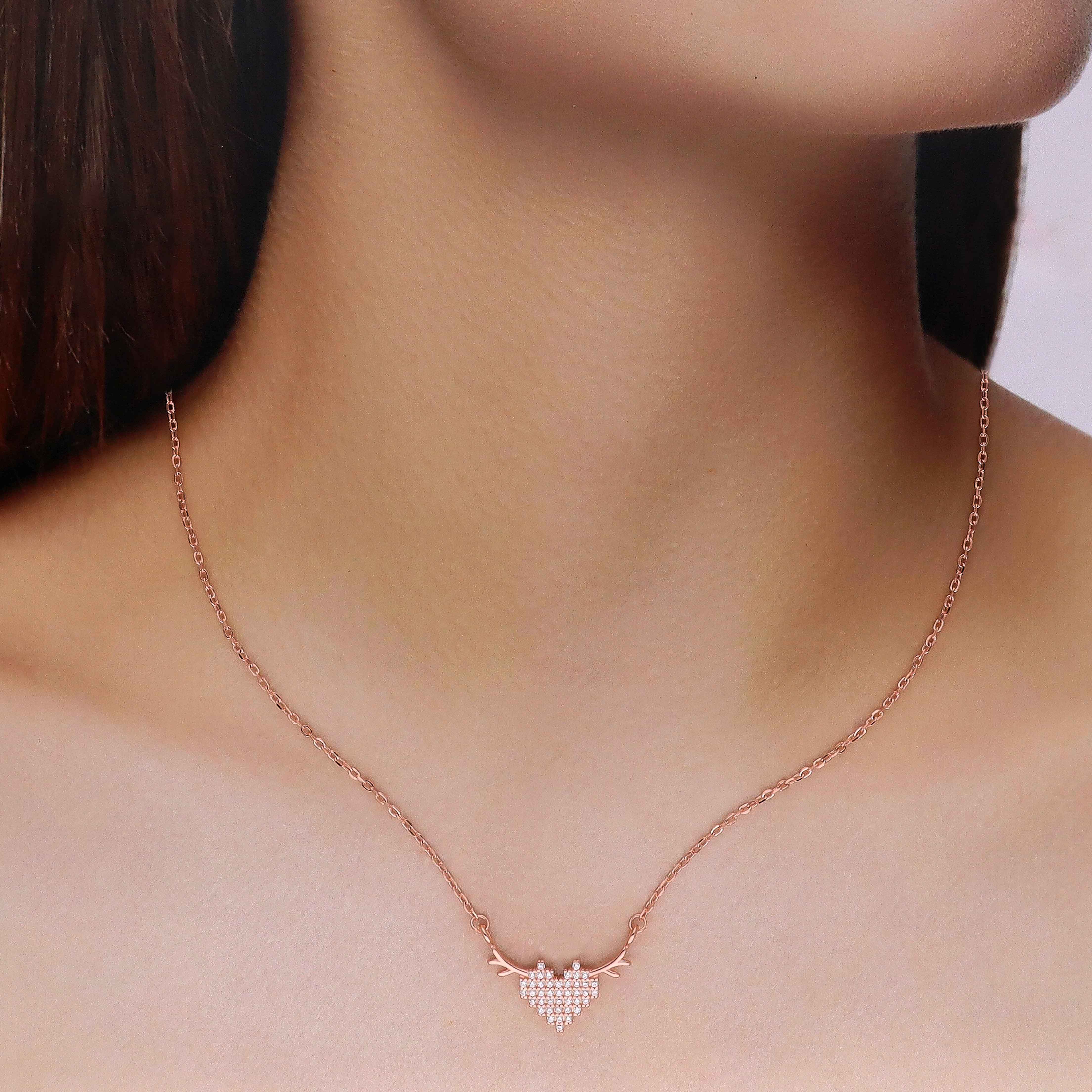 Crystal Heart with Elegant Antler Silver Necklace - Image 4