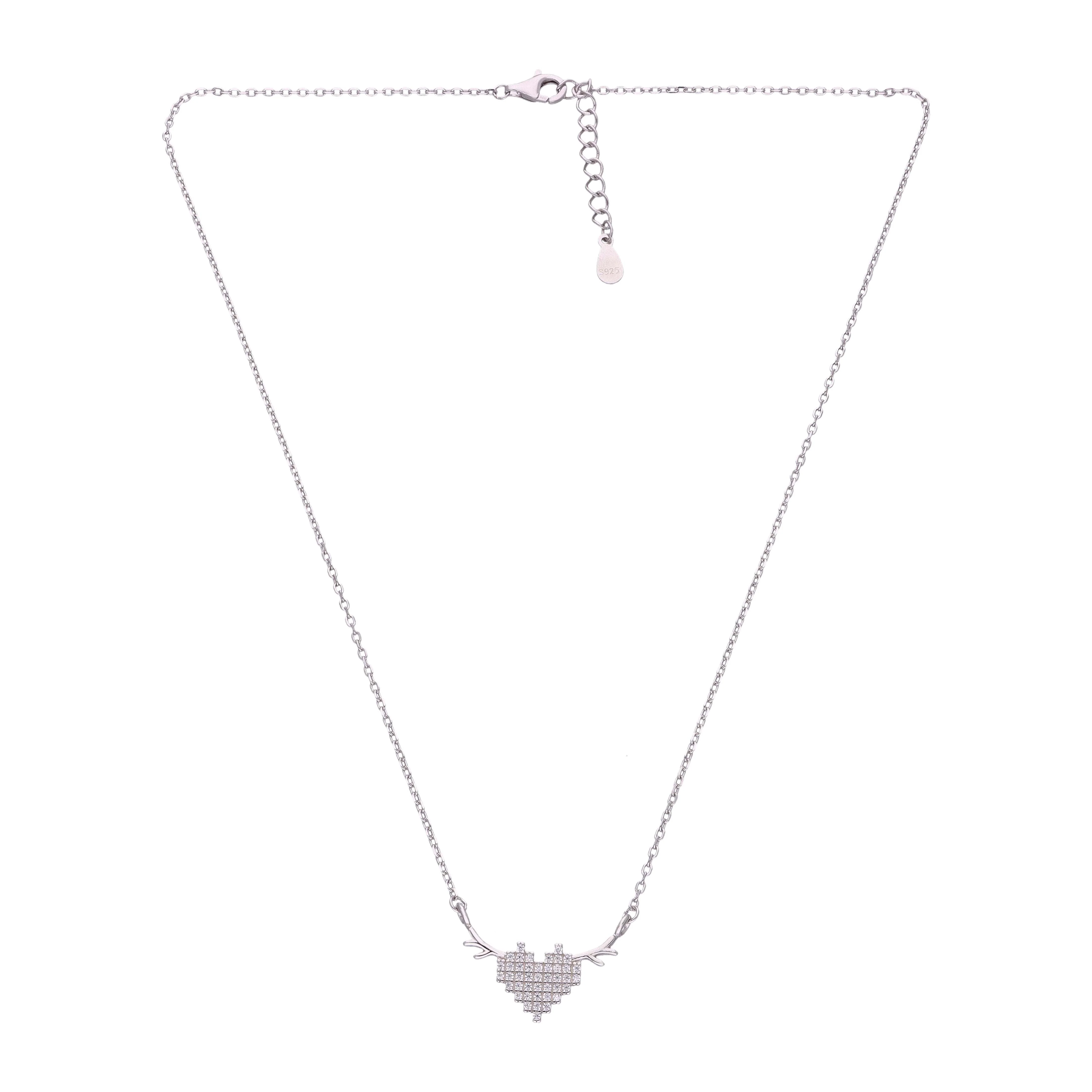 Crystal Heart with Elegant Antler Silver Necklace - Image 5