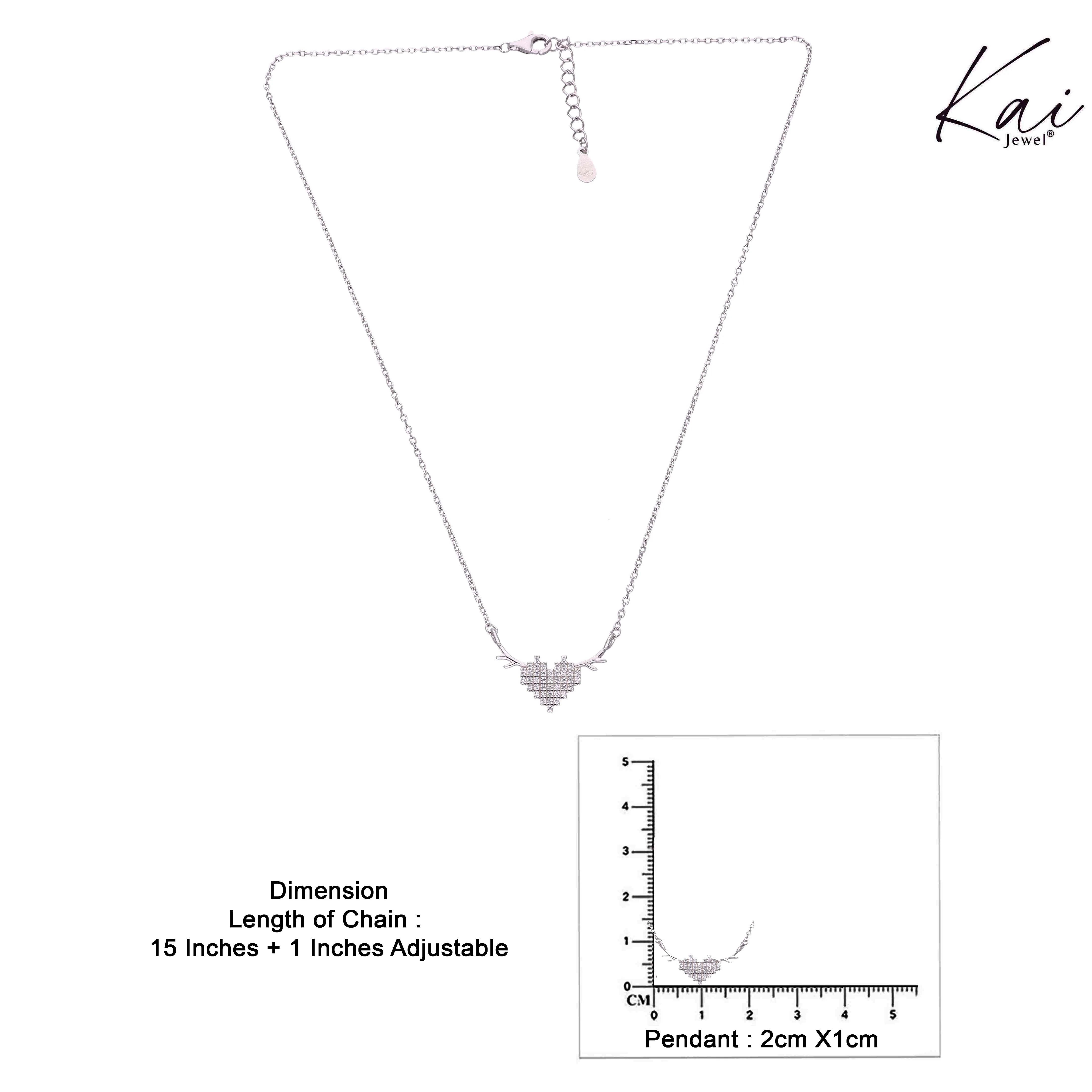 Crystal Heart with Elegant Antler Silver Necklace - Image 6